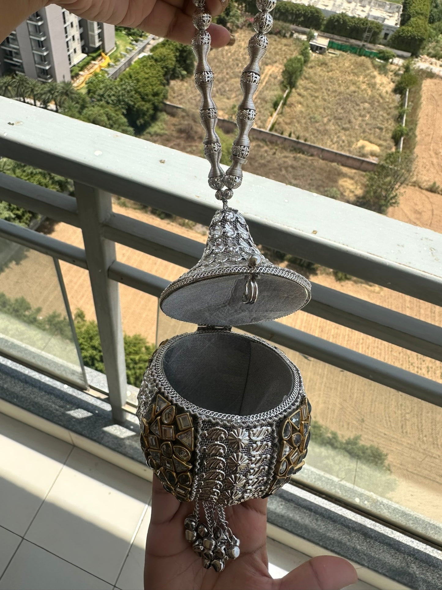 Handcrafted Antique Dome Clutch Bag • Royal Mirror Mosaic Encrusted Orb Purse • Mughal Style Teardrop Potli Bag • Statement Bridal Wedding Clutch