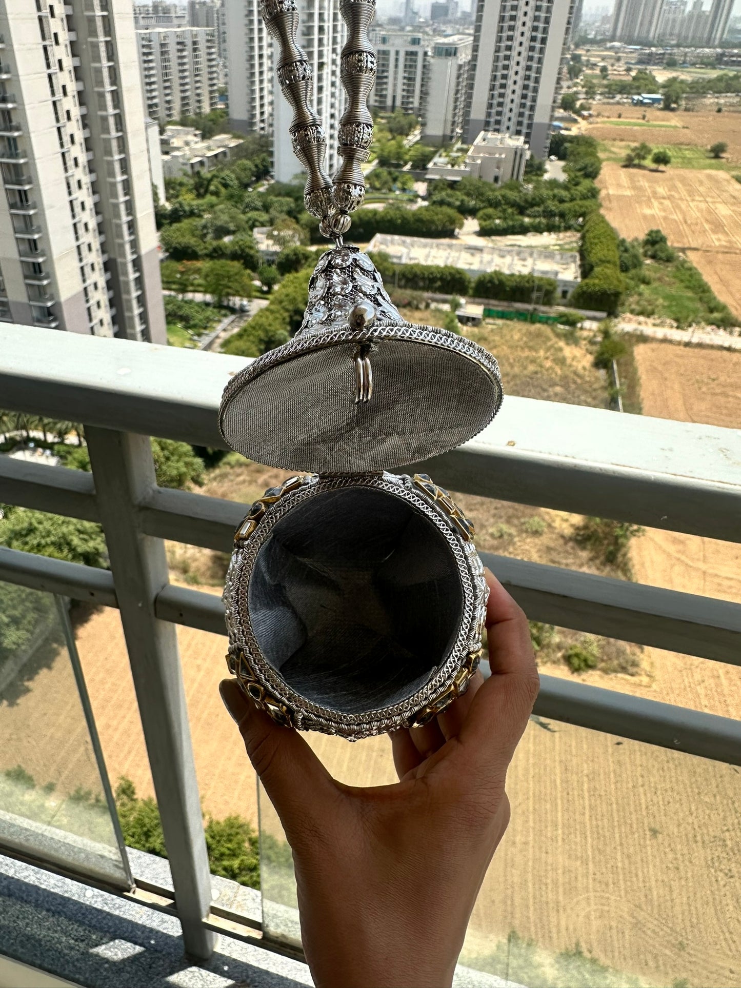 Handcrafted Antique Dome Clutch Bag • Royal Mirror Mosaic Encrusted Orb Purse • Mughal Style Teardrop Potli Bag • Statement Bridal Wedding Clutch