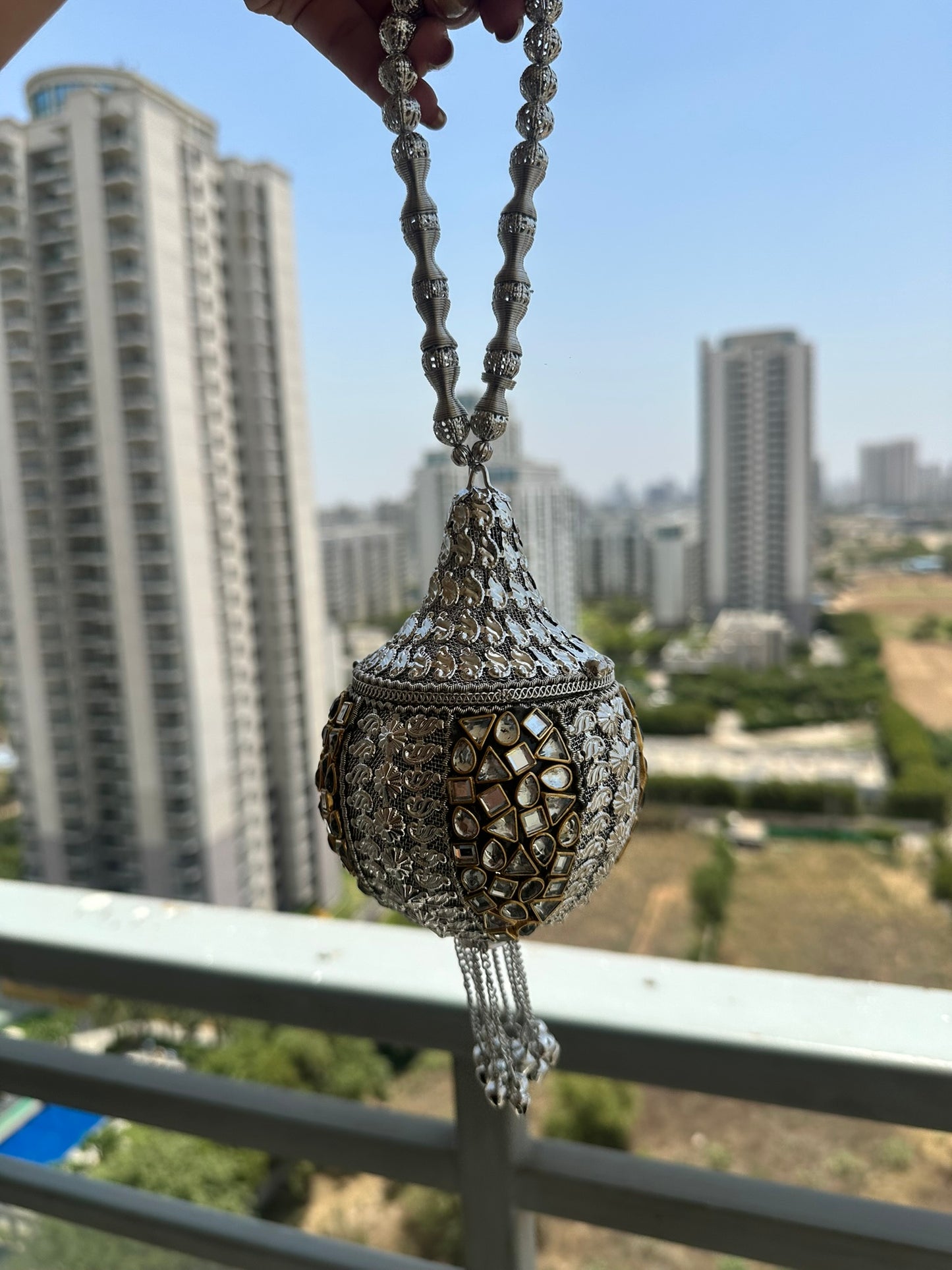 Handcrafted Antique Dome Clutch Bag • Royal Mirror Mosaic Encrusted Orb Purse • Mughal Style Teardrop Potli Bag • Statement Bridal Wedding Clutch