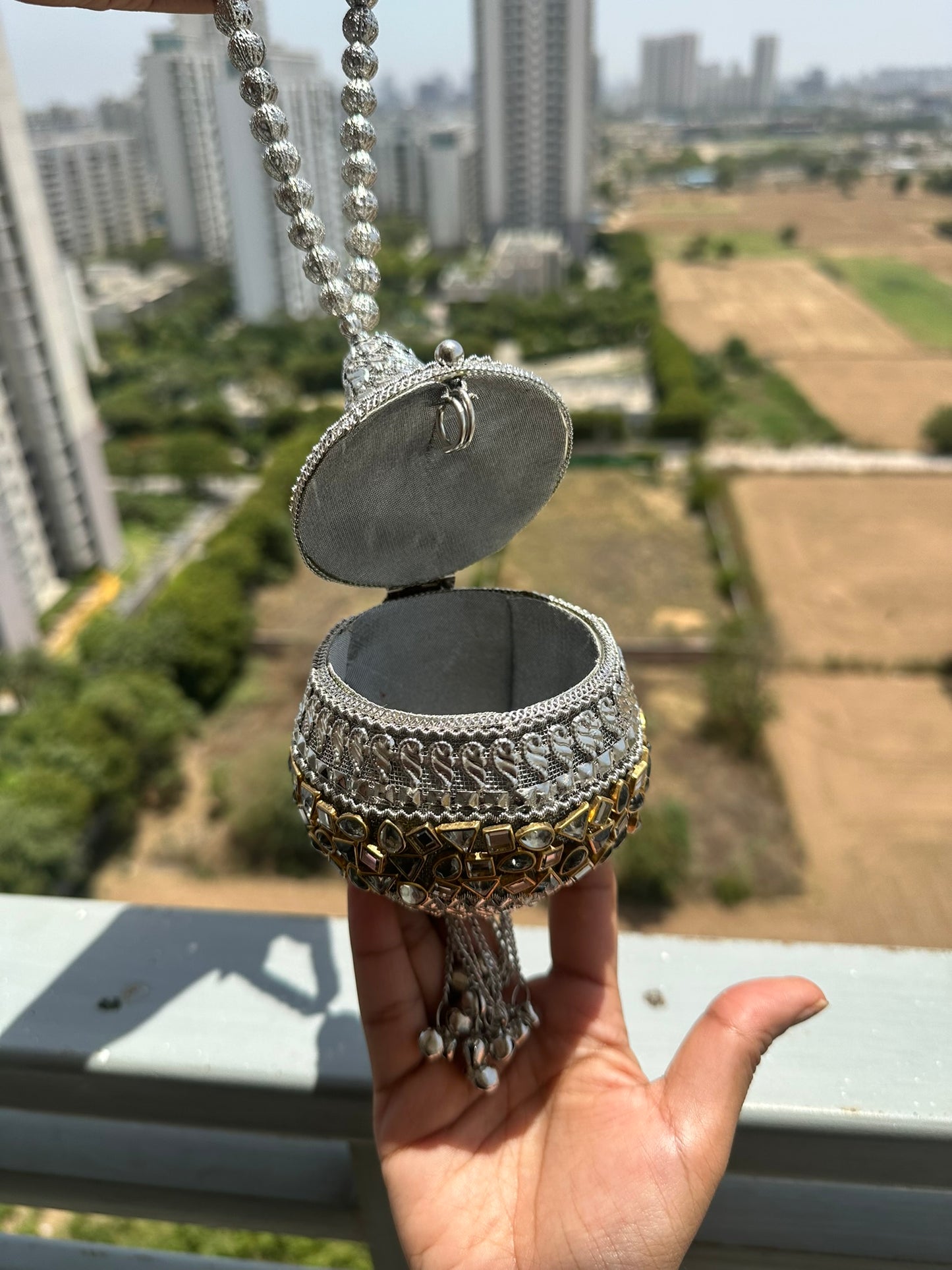 Handcrafted Antique Dome Clutch Bag • Royal Mirror Mosaic Encrusted Orb Purse • Mughal Style Teardrop Potli Bag • Statement Bridal Wedding Clutch