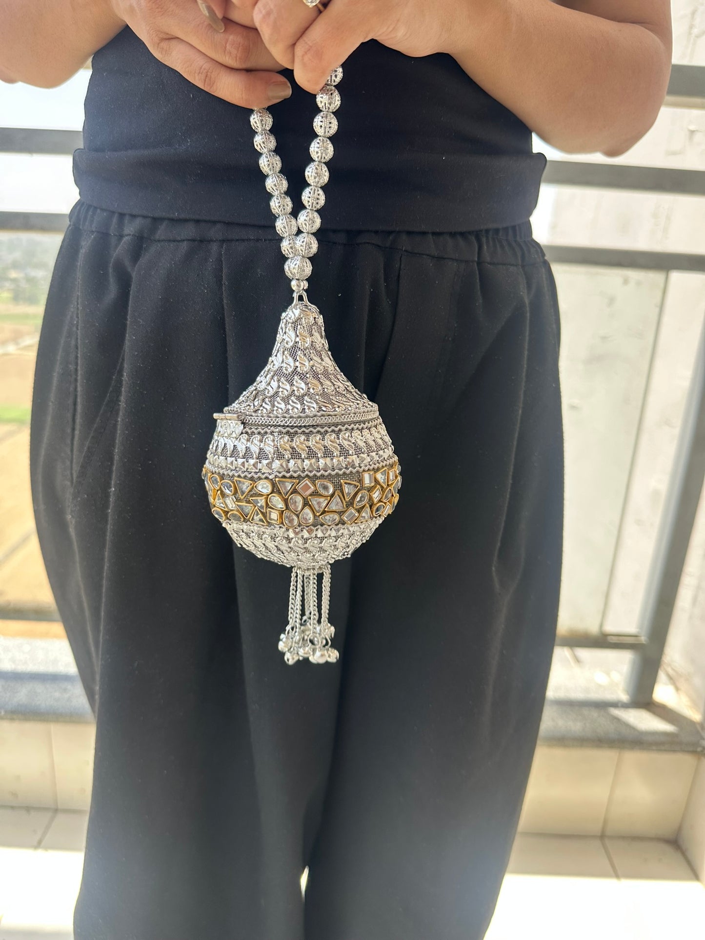 Handcrafted Antique Dome Clutch Bag • Royal Mirror Mosaic Encrusted Orb Purse • Mughal Style Teardrop Potli Bag • Statement Bridal Wedding Clutch