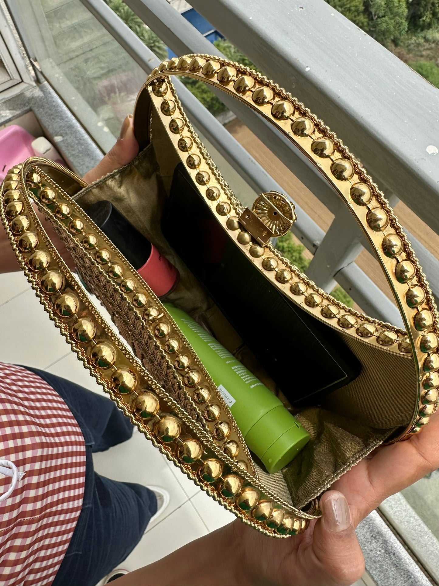 Luxury Handcrafted Gold Crescent Clutch with Intricate Zardozi Embroidery