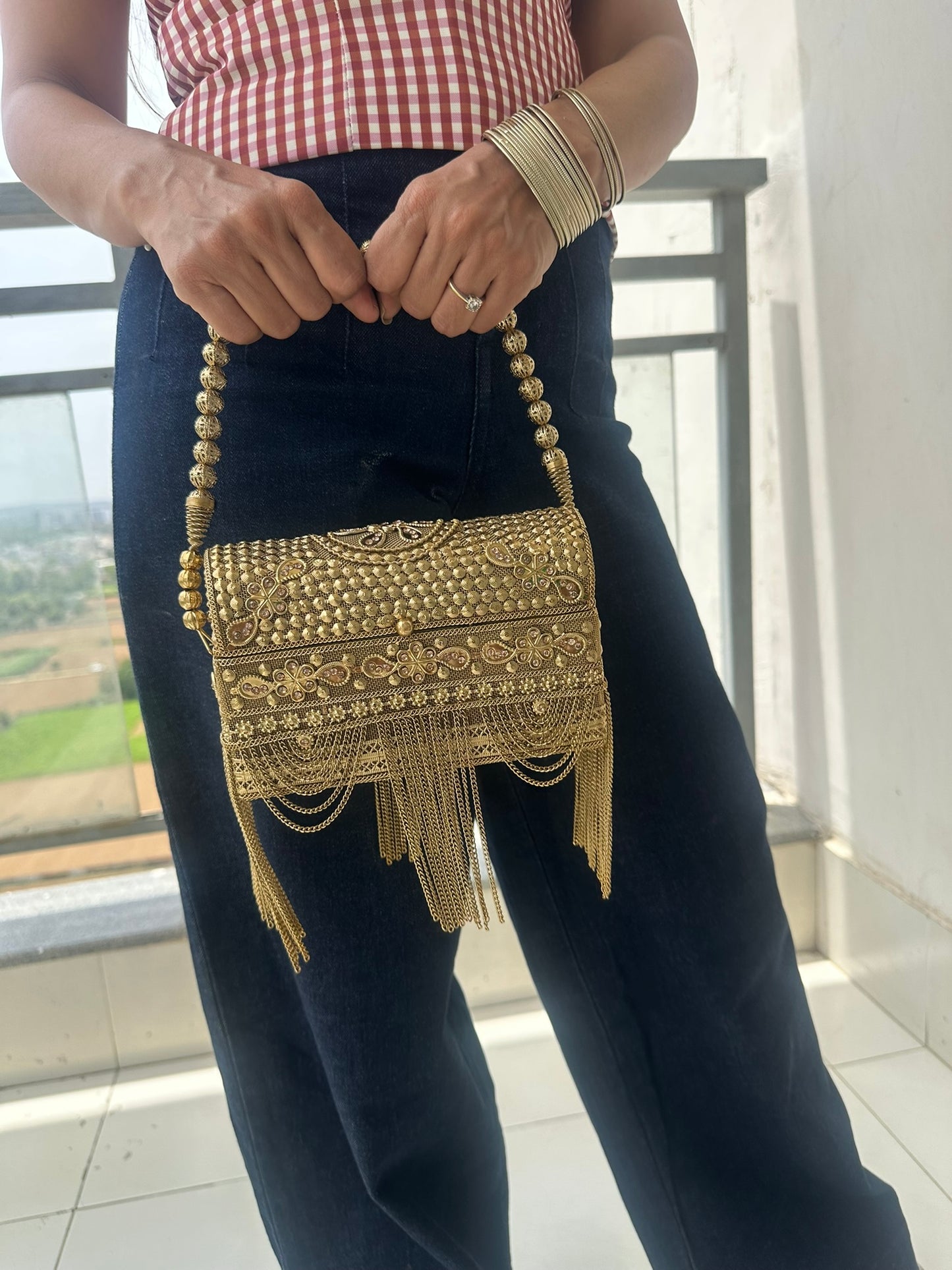 The Noor Fringe Minaudière Box Clutch
