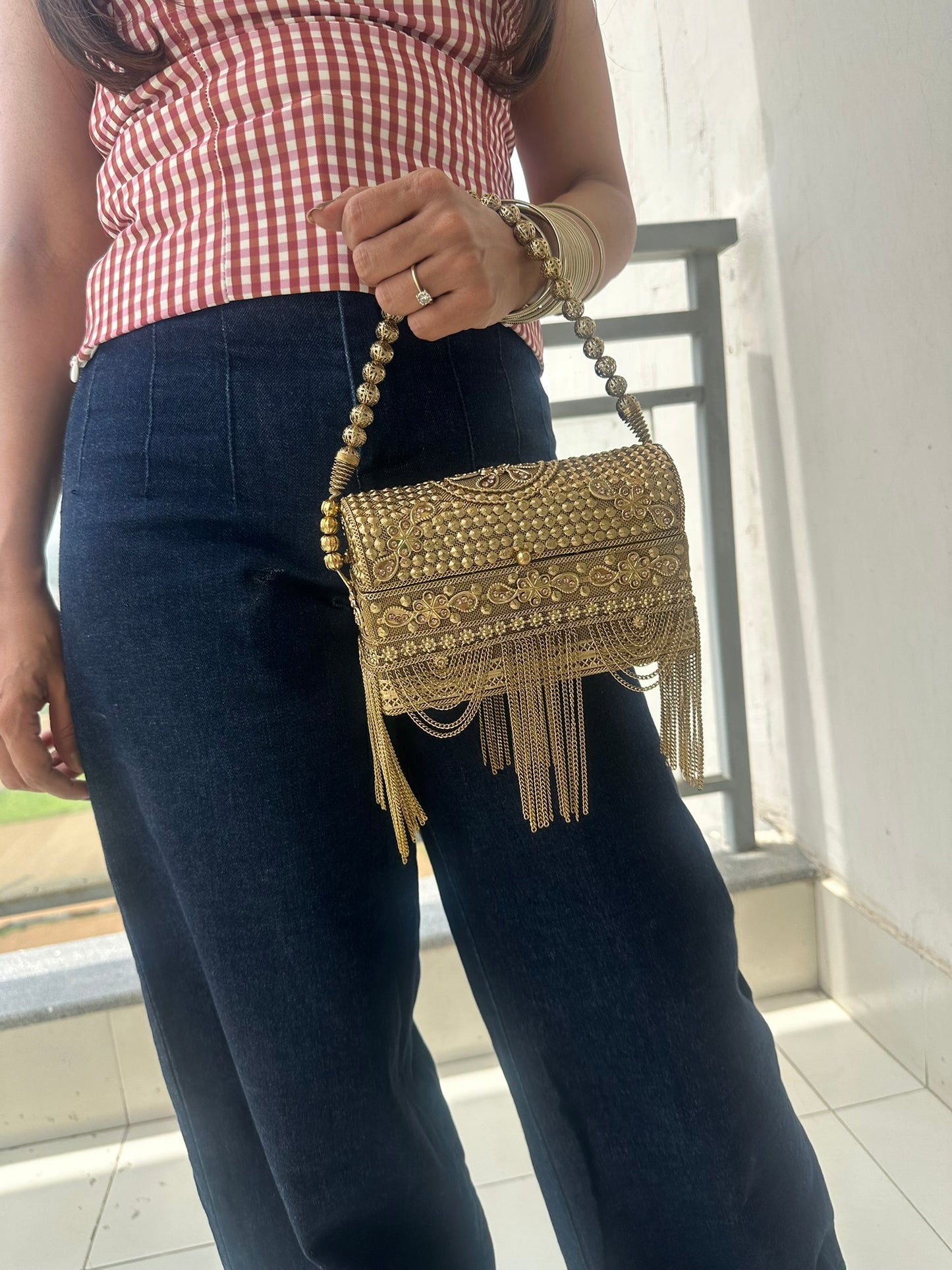 The Noor Fringe Minaudière Box Clutch