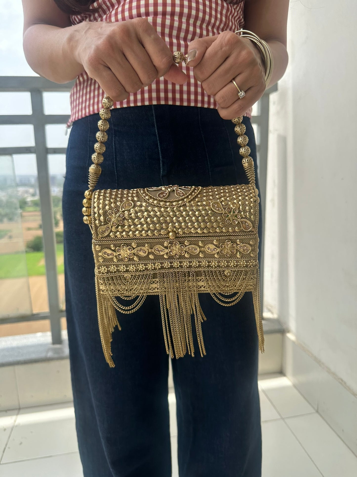 The Noor Fringe Minaudière Box Clutch