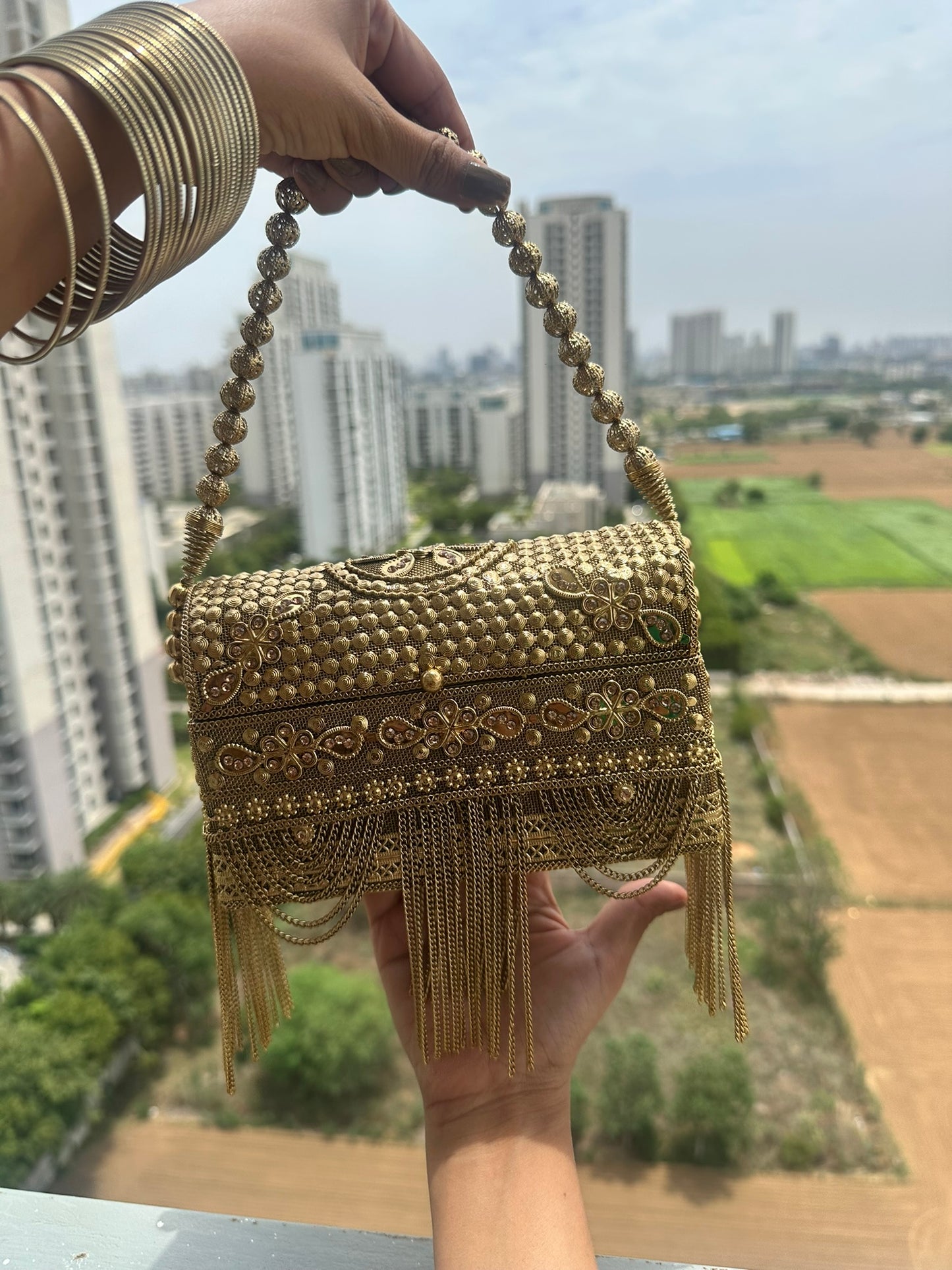 The Noor Fringe Minaudière Box Clutch