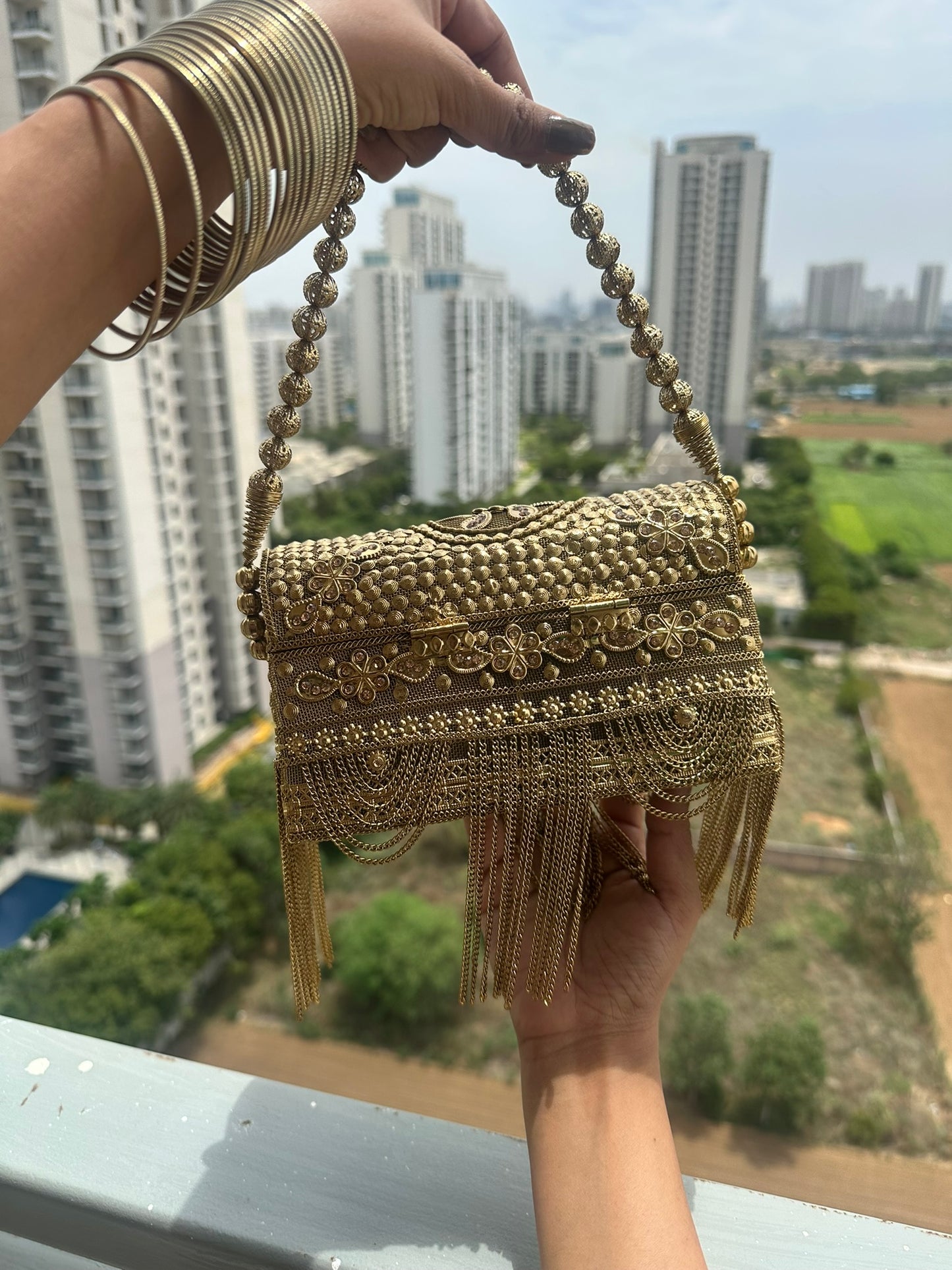 The Noor Fringe Minaudière Box Clutch