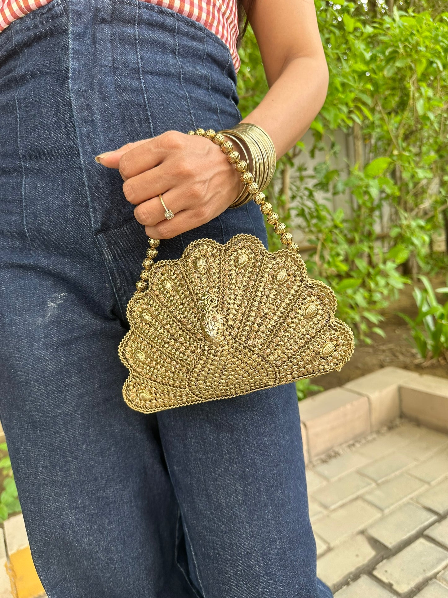 The Royal Palm Scalloped Minaudière Clutch