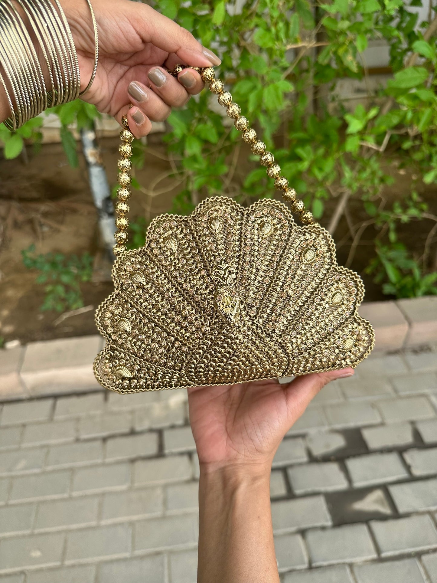 The Royal Palm Scalloped Minaudière Clutch
