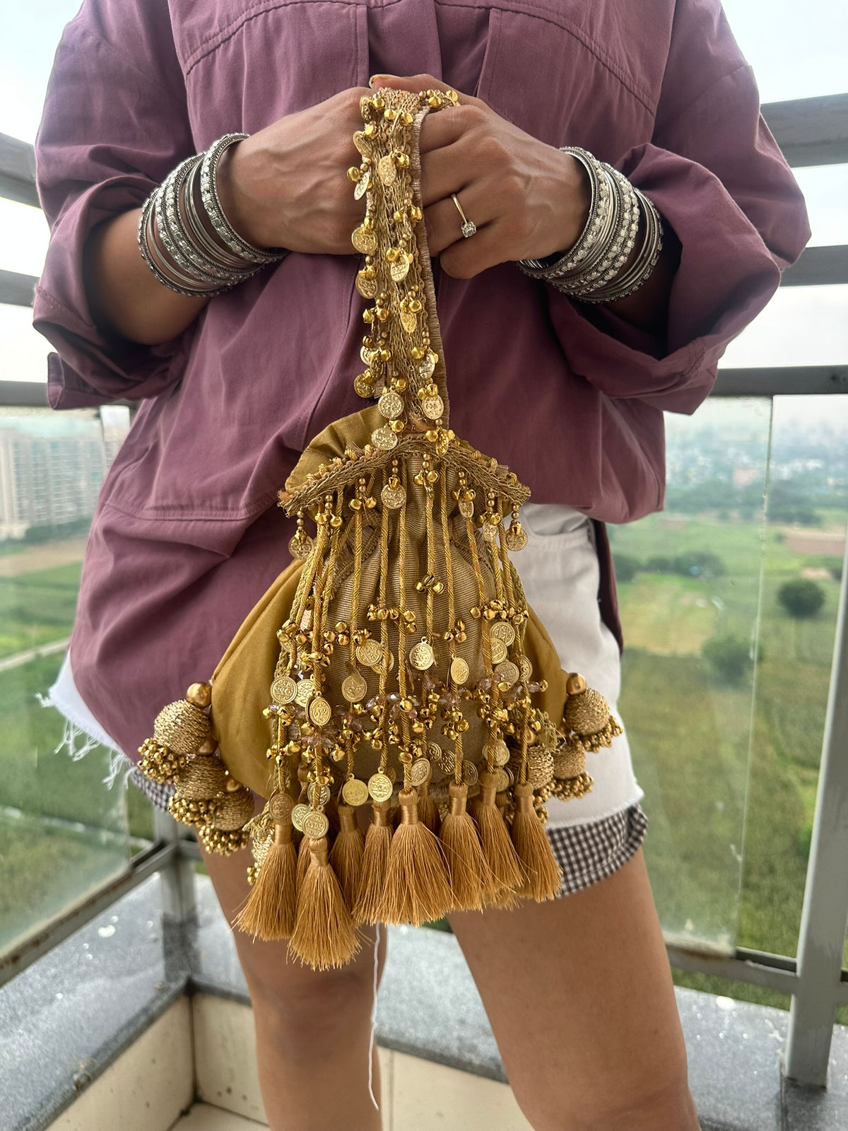 The Royal Shehnaai Potli Bag Collection | Traditional Indian Potli Bag with Tassels and Coin Detail | Velvet Silk Drawstring Wedding Wristlet | Bridal Accessories for Mehndi, Sangeet & Festive Wear