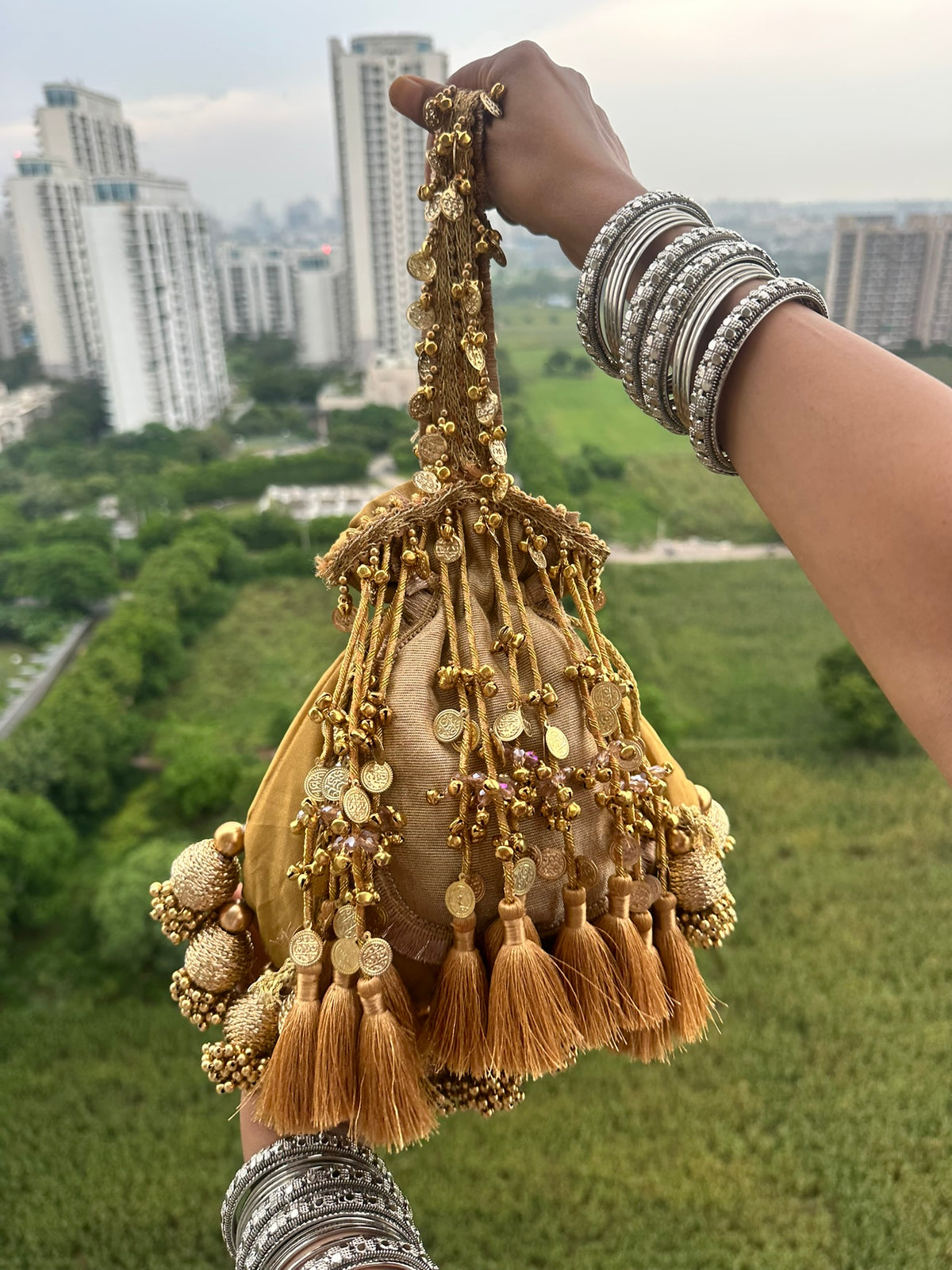 The Royal Shehnaai Potli Bag Collection | Traditional Indian Potli Bag with Tassels and Coin Detail | Velvet Silk Drawstring Wedding Wristlet | Bridal Accessories for Mehndi, Sangeet & Festive Wear