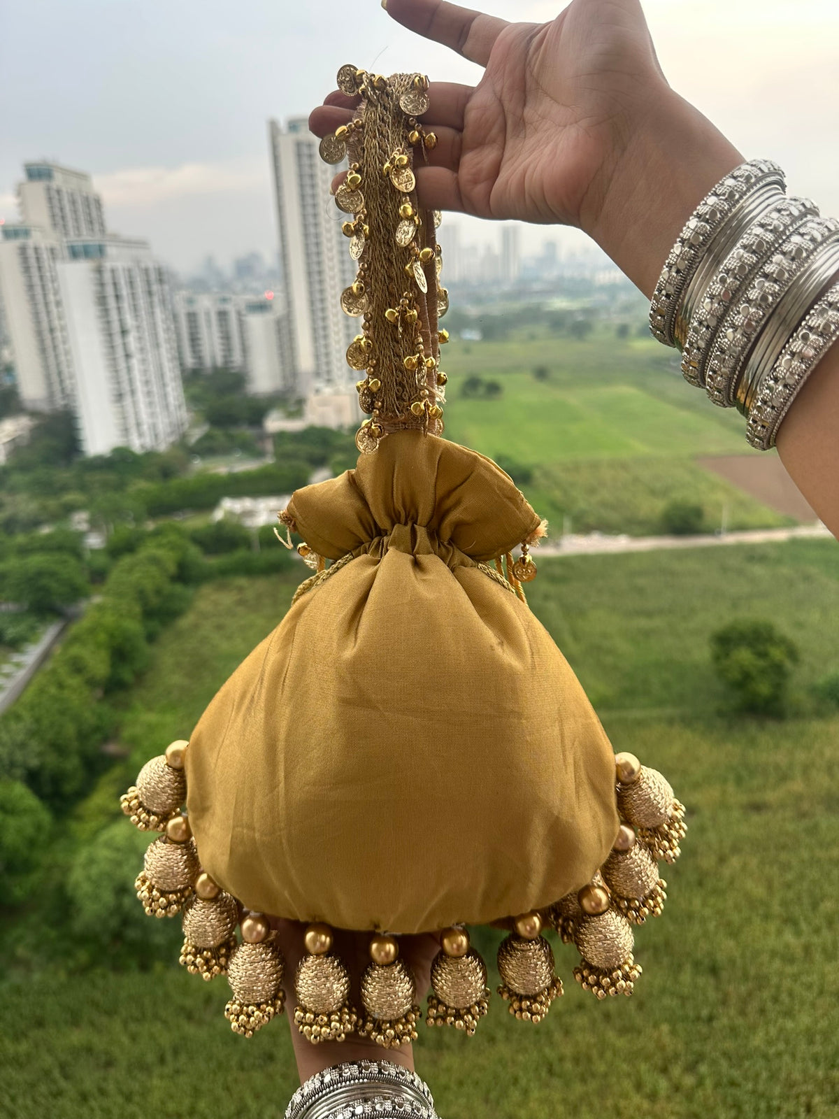 The Royal Shehnaai Potli Bag Collection | Traditional Indian Potli Bag with Tassels and Coin Detail | Velvet Silk Drawstring Wedding Wristlet | Bridal Accessories for Mehndi, Sangeet & Festive Wear