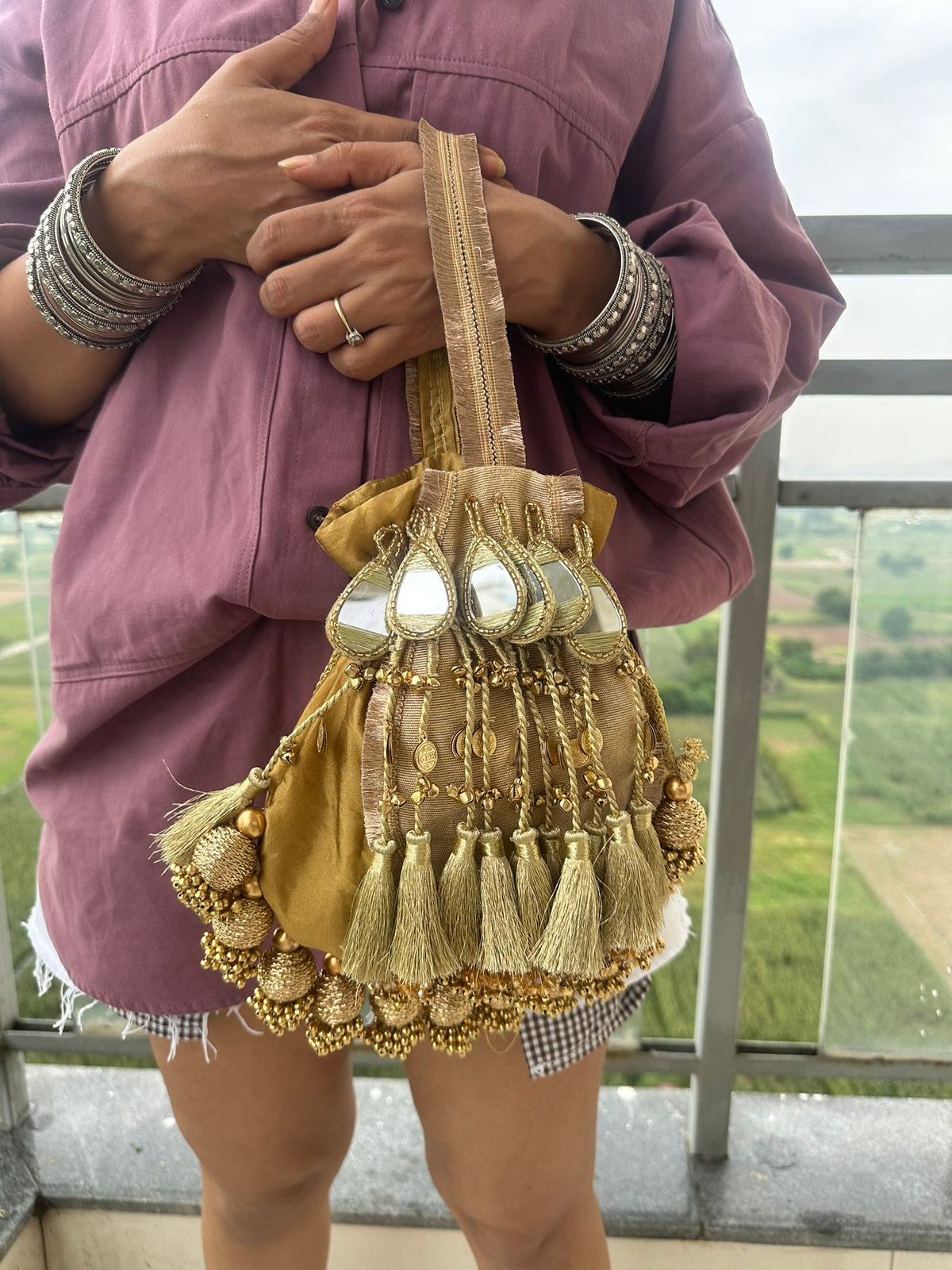 The Royal Shehnaai Potli Bag Collection | Traditional Indian Potli Bag with Tassels and Coin Detail | Velvet Silk Drawstring Wedding Wristlet | Bridal Accessories for Mehndi, Sangeet & Festive Wear