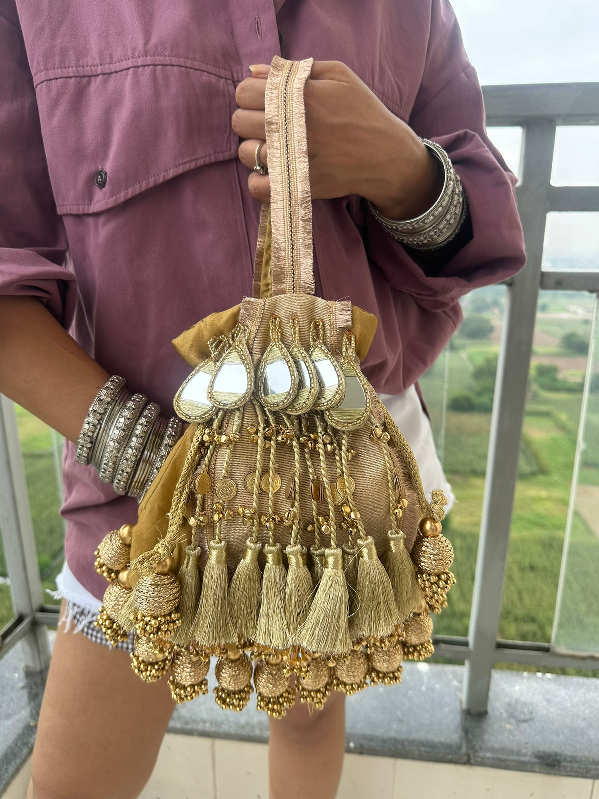The Royal Shehnaai Potli Bag Collection | Traditional Indian Potli Bag with Tassels and Coin Detail | Velvet Silk Drawstring Wedding Wristlet | Bridal Accessories for Mehndi, Sangeet & Festive Wear