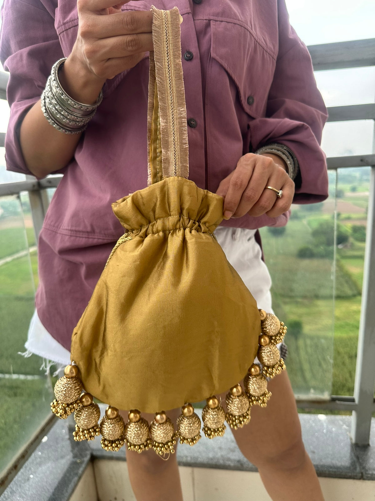 The Royal Shehnaai Potli Bag Collection | Traditional Indian Potli Bag with Tassels and Coin Detail | Velvet Silk Drawstring Wedding Wristlet | Bridal Accessories for Mehndi, Sangeet & Festive Wear