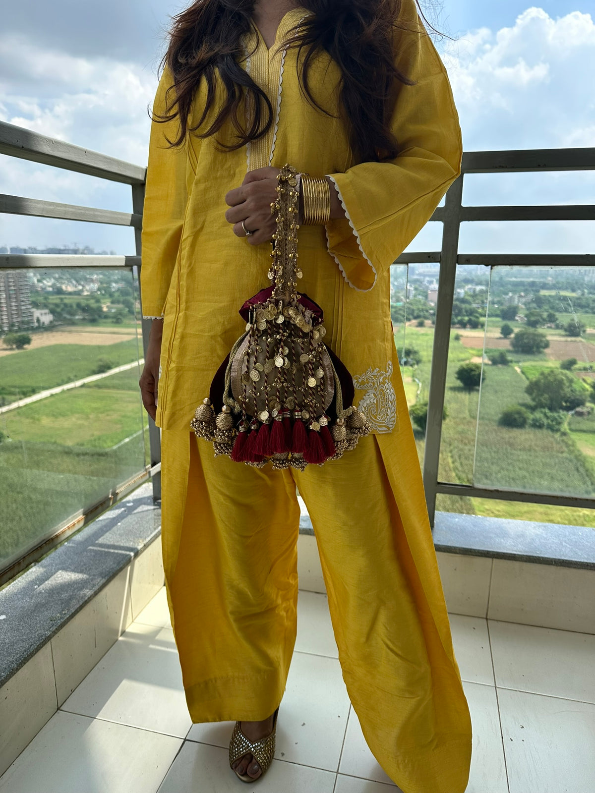The Royal Shehnaai Potli Bag Collection | Traditional Indian Potli Bag with Tassels and Coin Detail | Velvet Silk Drawstring Wedding Wristlet | Bridal Accessories for Mehndi, Sangeet & Festive Wear