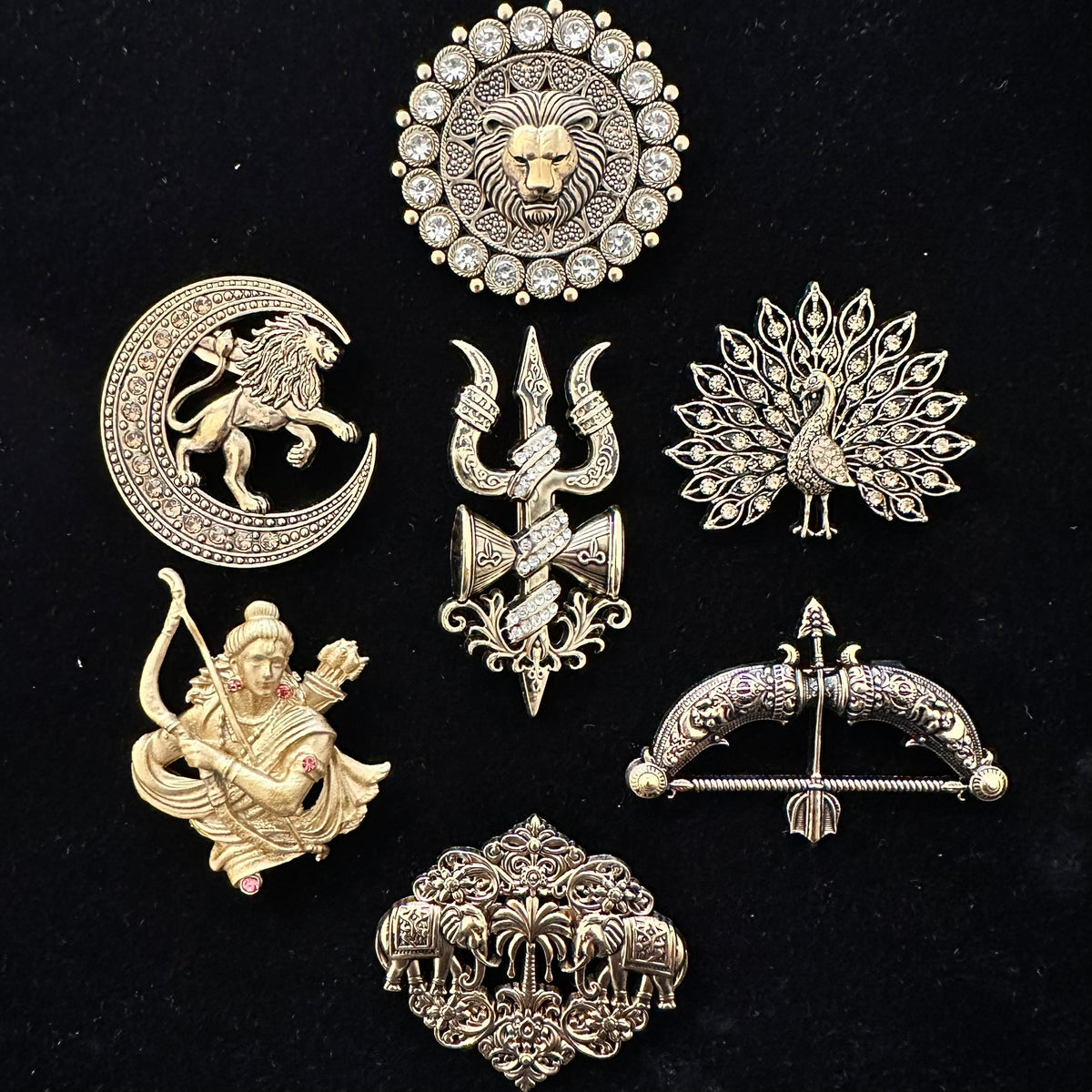 Antique Finish Indian Brooch Pins, Royal Crest Jewelry, Wedding Accessories