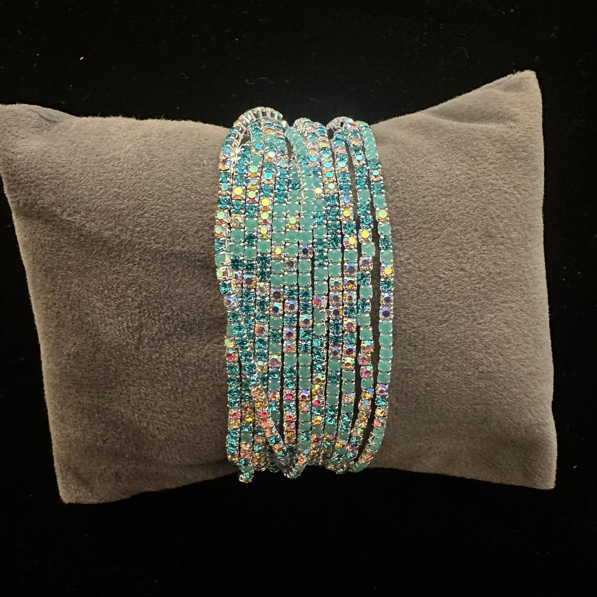 12-Piece Stretch Tennis Bracelet Set, Iridescent CZ Rhinestones, Stackable Gold/Silver Tone Bangles