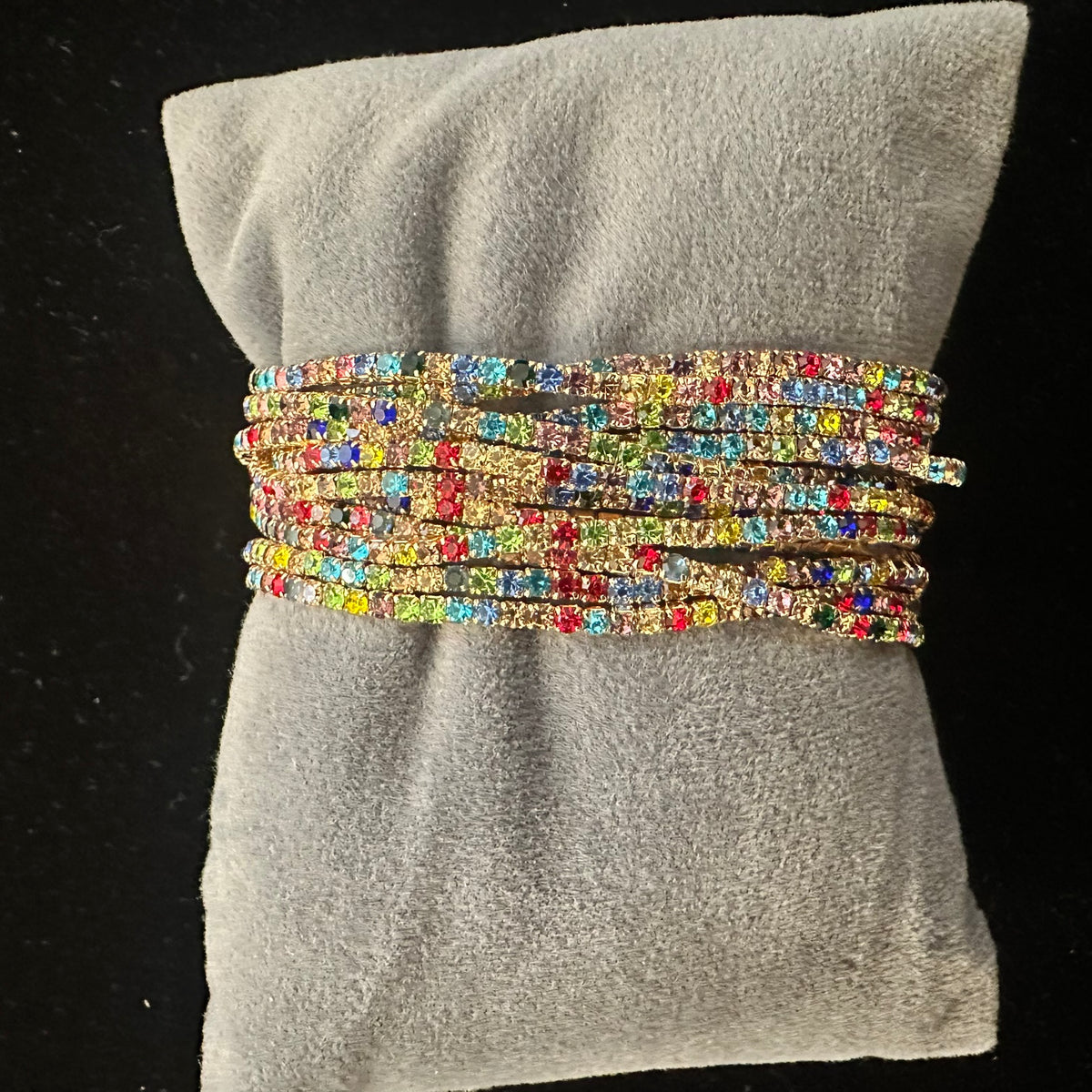 12-Piece Stretch Tennis Bracelet Set, Iridescent CZ Rhinestones, Stackable Gold/Silver Tone Bangles