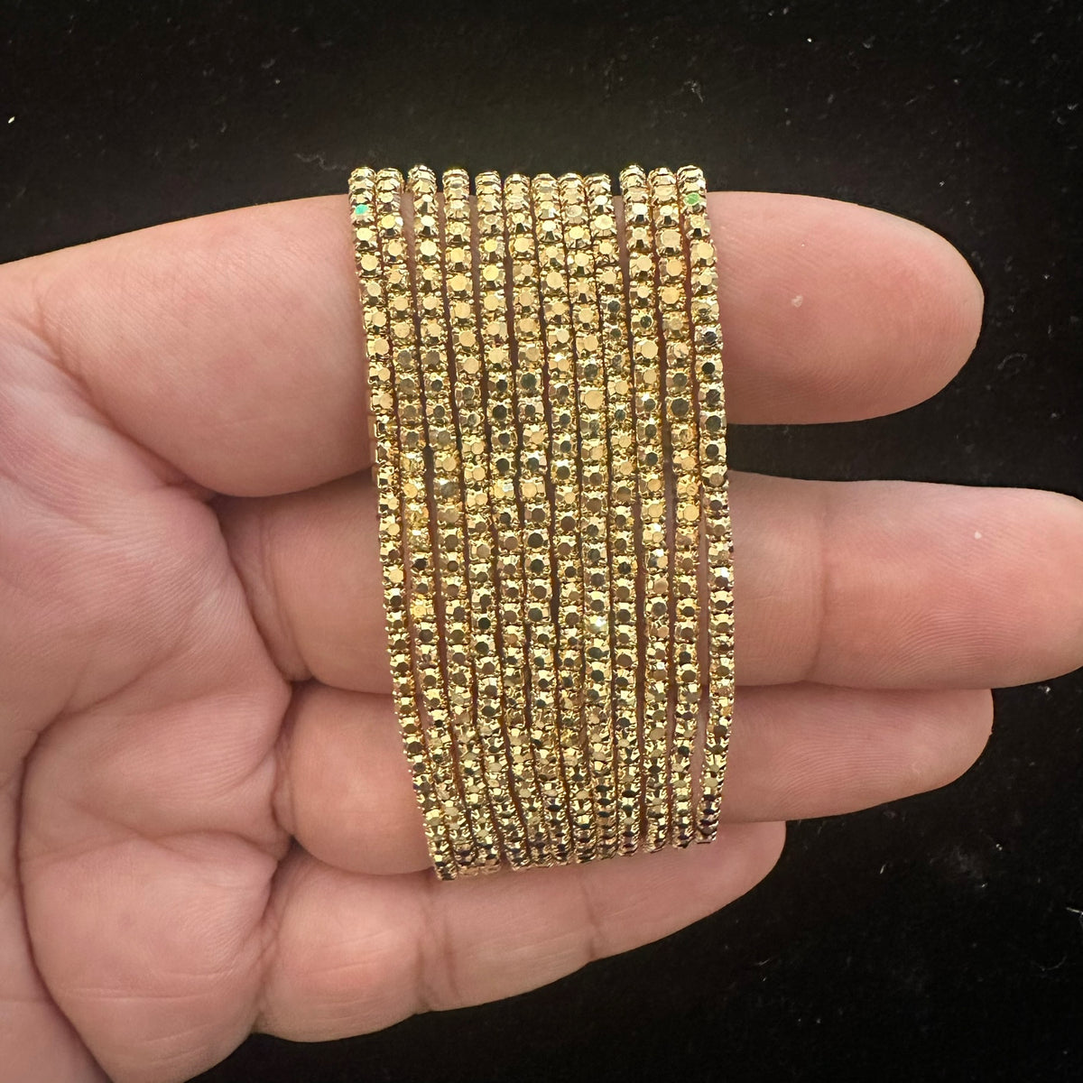12-Piece Stretch Tennis Bracelet Set, Iridescent CZ Rhinestones, Stackable Gold/Silver Tone Bangles