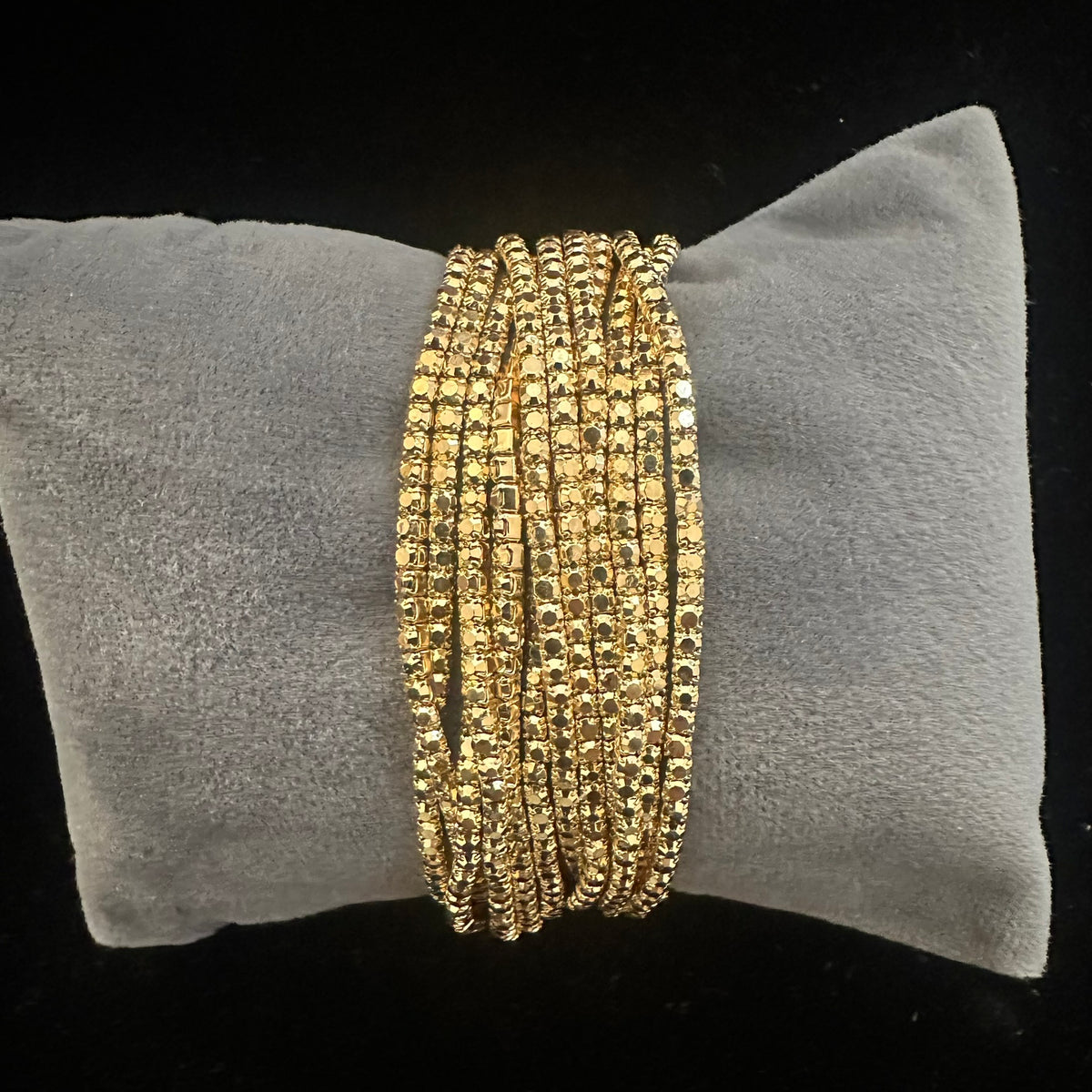 12-Piece Stretch Tennis Bracelet Set, Iridescent CZ Rhinestones, Stackable Gold/Silver Tone Bangles