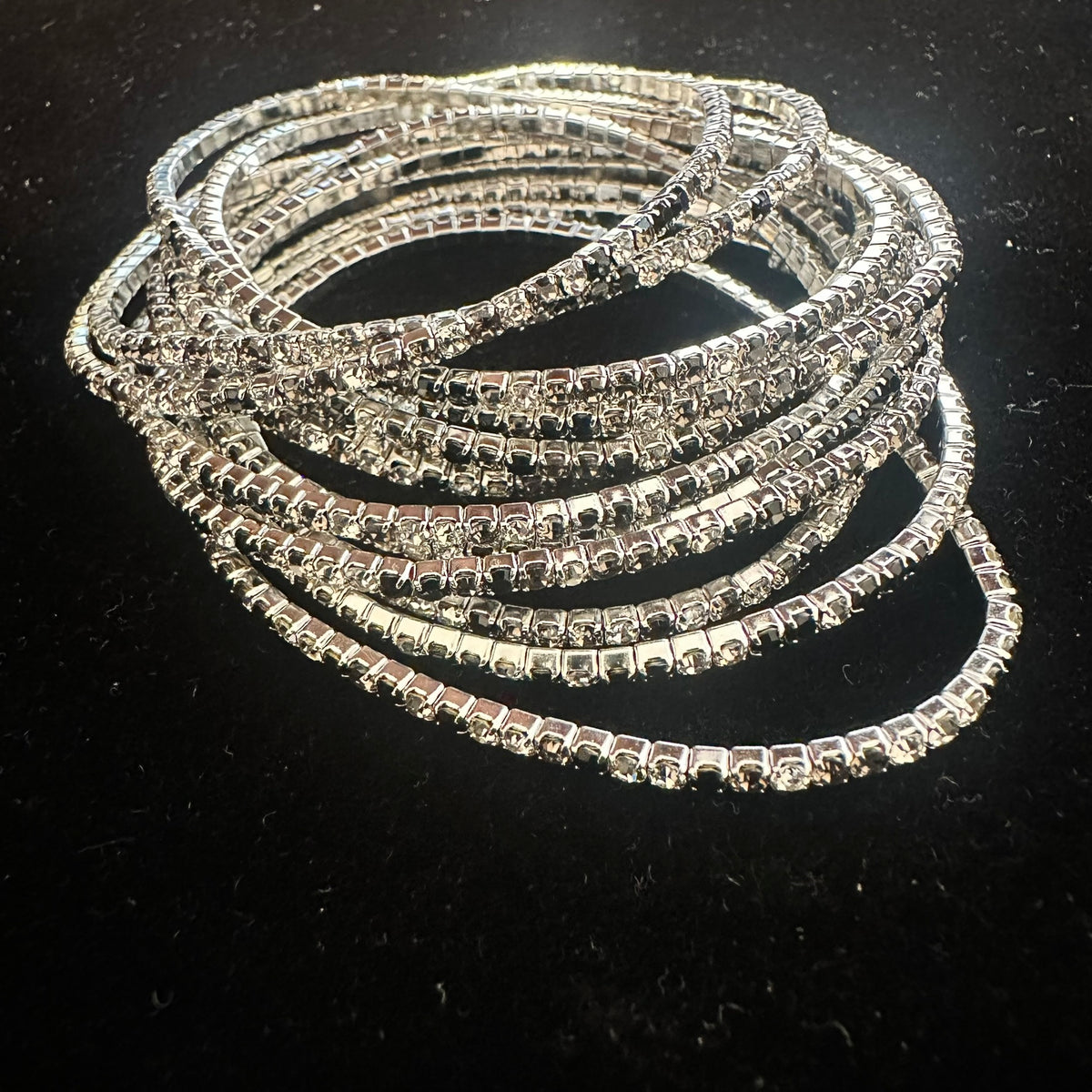 12-Piece Stretch Tennis Bracelet Set, Iridescent CZ Rhinestones, Stackable Gold/Silver Tone Bangles