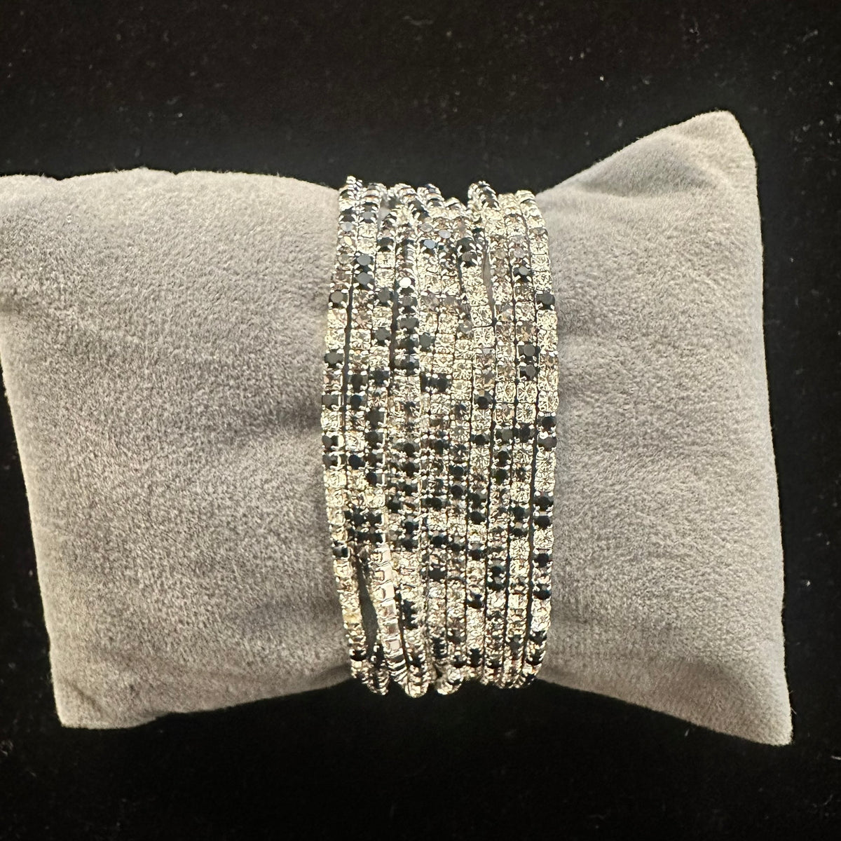 12-Piece Stretch Tennis Bracelet Set, Iridescent CZ Rhinestones, Stackable Gold/Silver Tone Bangles
