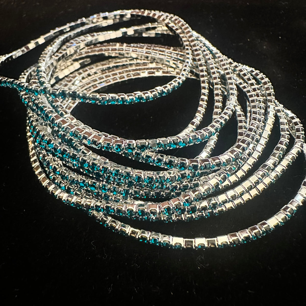 12-Piece Stretch Tennis Bracelet Set, Iridescent CZ Rhinestones, Stackable Gold/Silver Tone Bangles