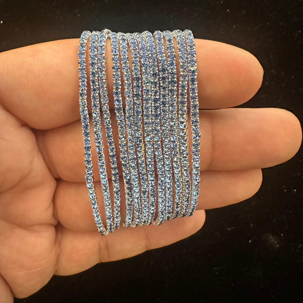 12-Piece Stretch Tennis Bracelet Set, Iridescent CZ Rhinestones, Stackable Gold/Silver Tone Bangles