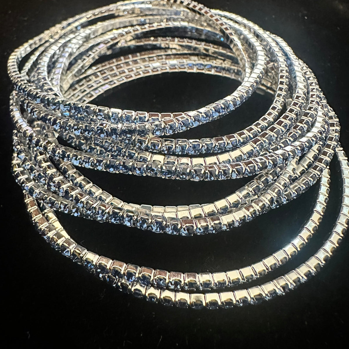 12-Piece Stretch Tennis Bracelet Set, Iridescent CZ Rhinestones, Stackable Gold/Silver Tone Bangles