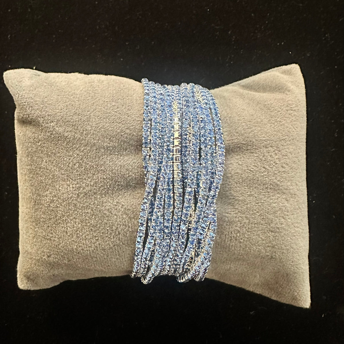 12-Piece Stretch Tennis Bracelet Set, Iridescent CZ Rhinestones, Stackable Gold/Silver Tone Bangles