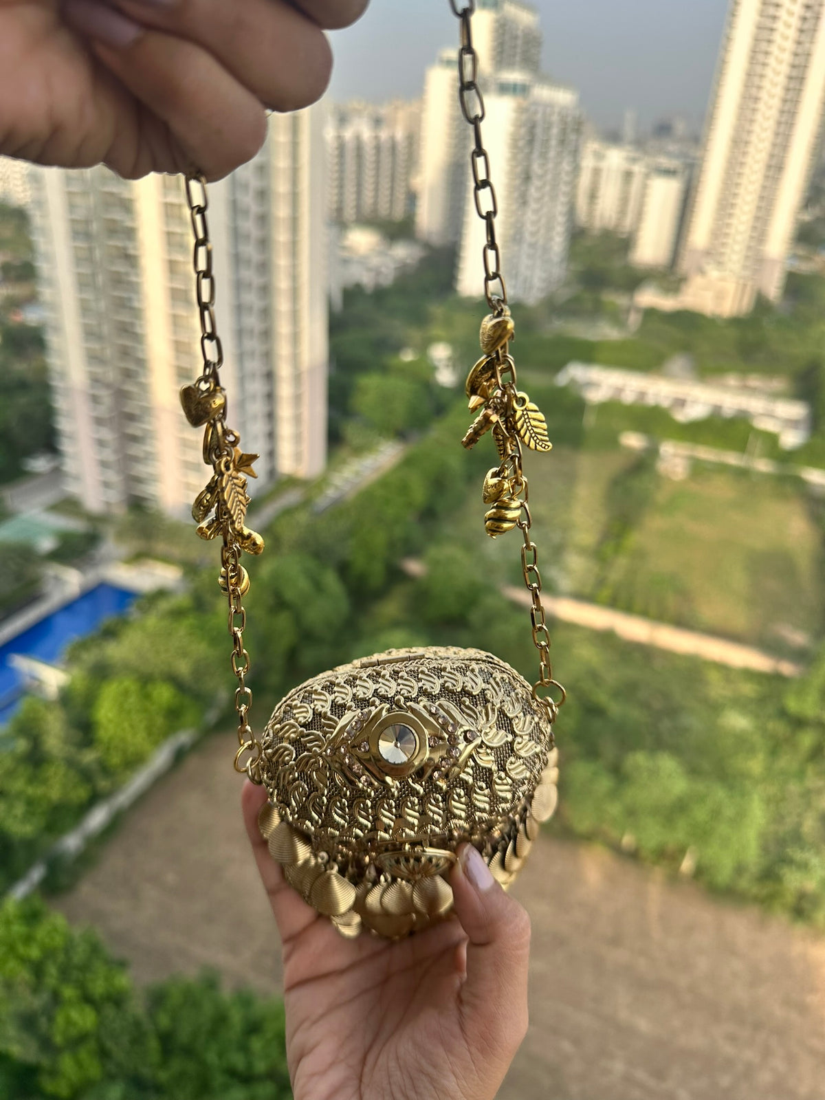 The ANARKALI Vintage Tribal Coin Potli | Handcrafted Antique Metal Potli Bag Ethnic Coin Fringe Crossbody Wedding Accessory