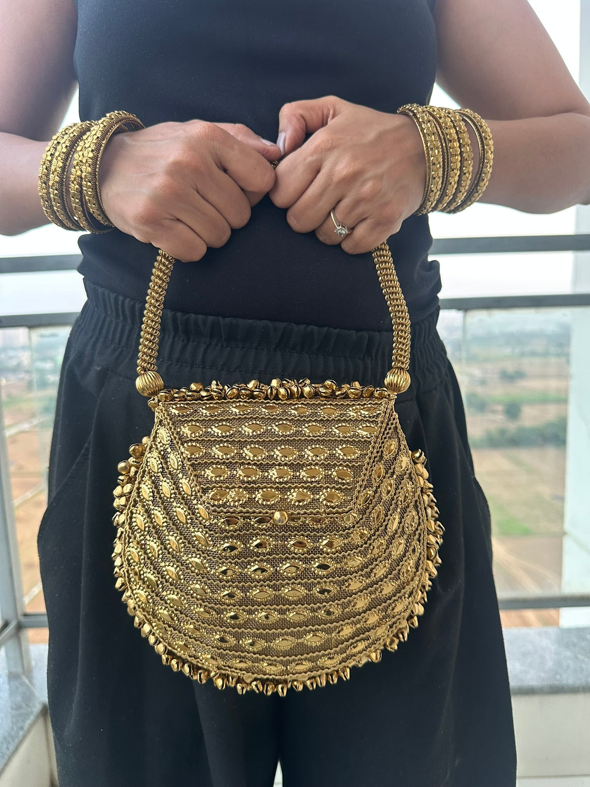 The ZARINA Antique Gold Metalwork Bag | Handcrafted Antique Gold Metal Mesh Bag Vintage Evening Clutch Purse