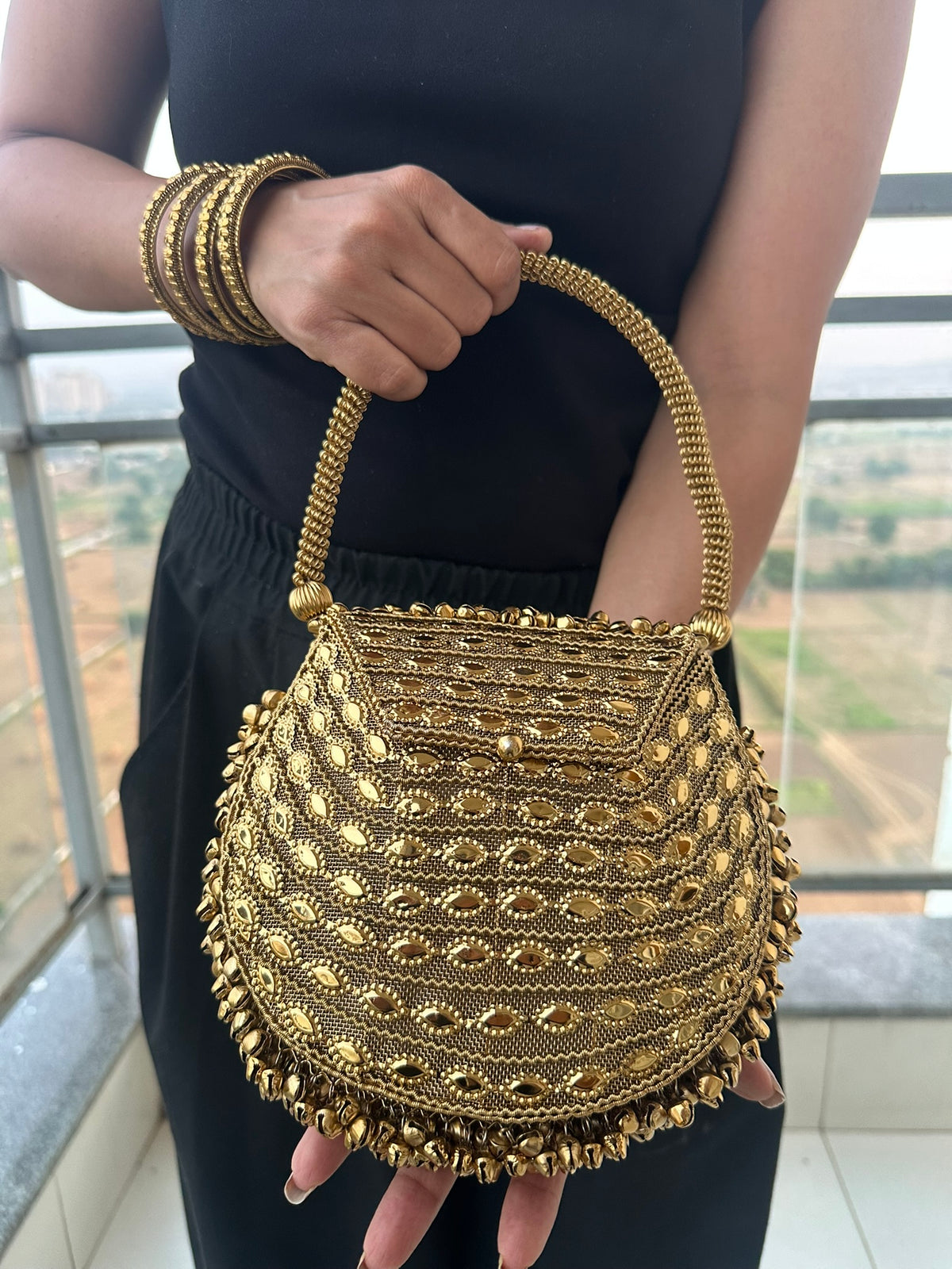 The ZARINA Antique Gold Metalwork Bag | Handcrafted Antique Gold Metal Mesh Bag Vintage Evening Clutch Purse