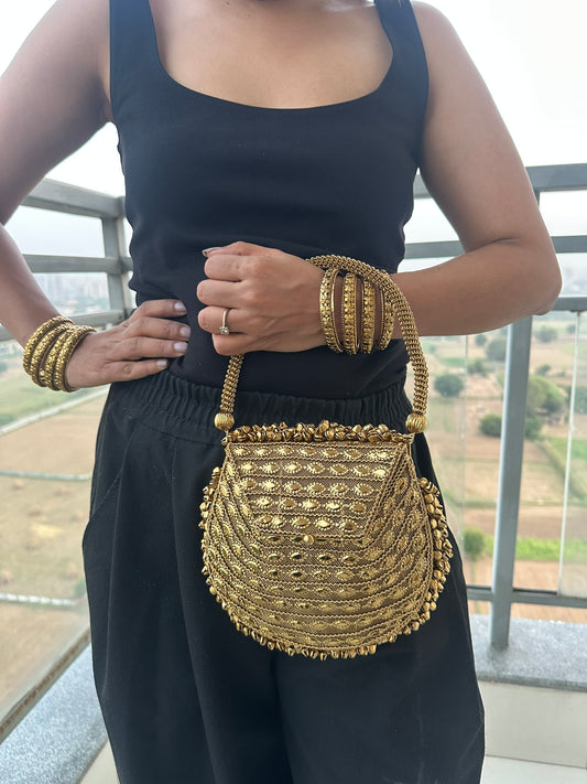 The ZARINA Antique Gold Metalwork Bag | Handcrafted Antique Gold Metal Mesh Bag Vintage Evening Clutch Purse