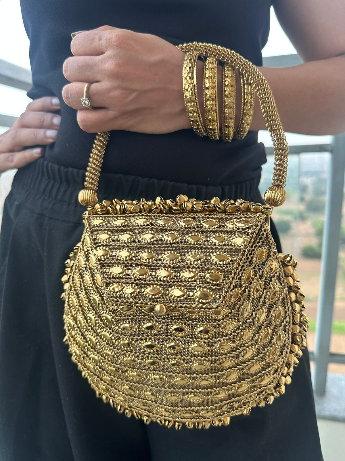 The ZARINA Antique Gold Metalwork Bag | Handcrafted Antique Gold Metal Mesh Bag Vintage Evening Clutch Purse