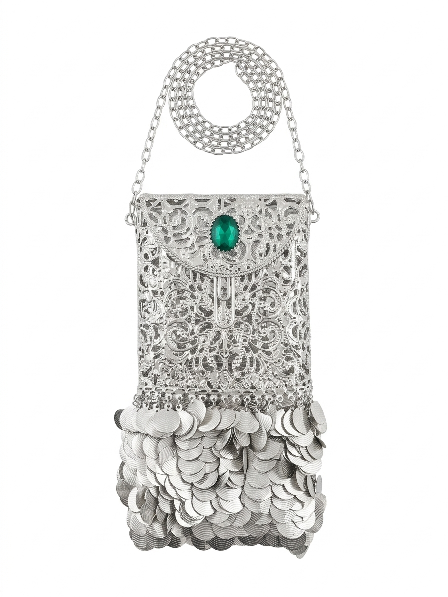 Monal Metal Filigree Mobile Clutch with waist hook and long detachable sling
