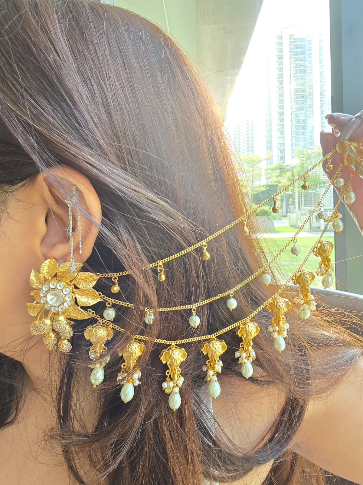 Airavata Multi-Strand Bahubali Earrings with Textured Elephant Charms