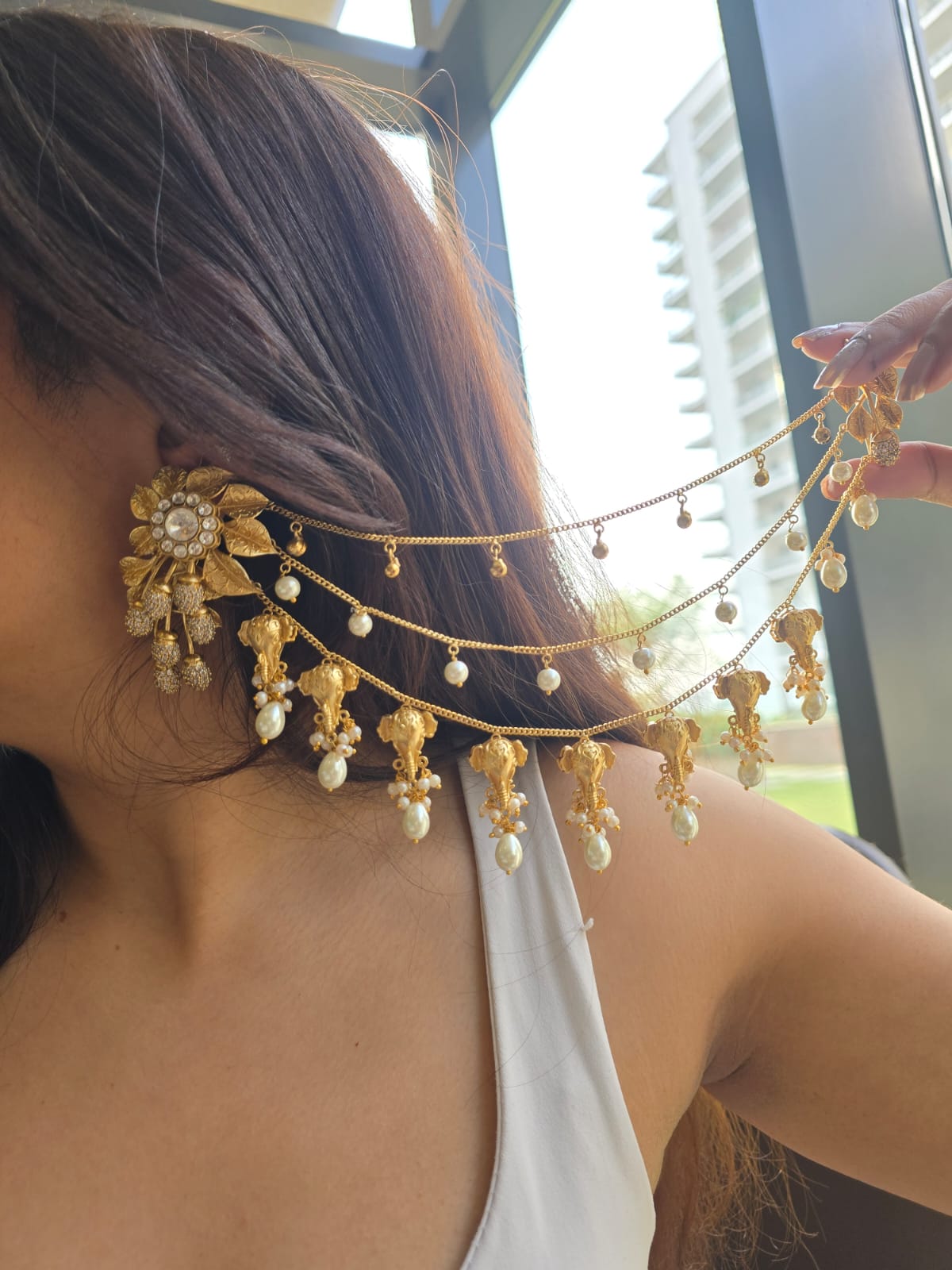 Airavata Multi-Strand Bahubali Earrings with Textured Elephant Charms