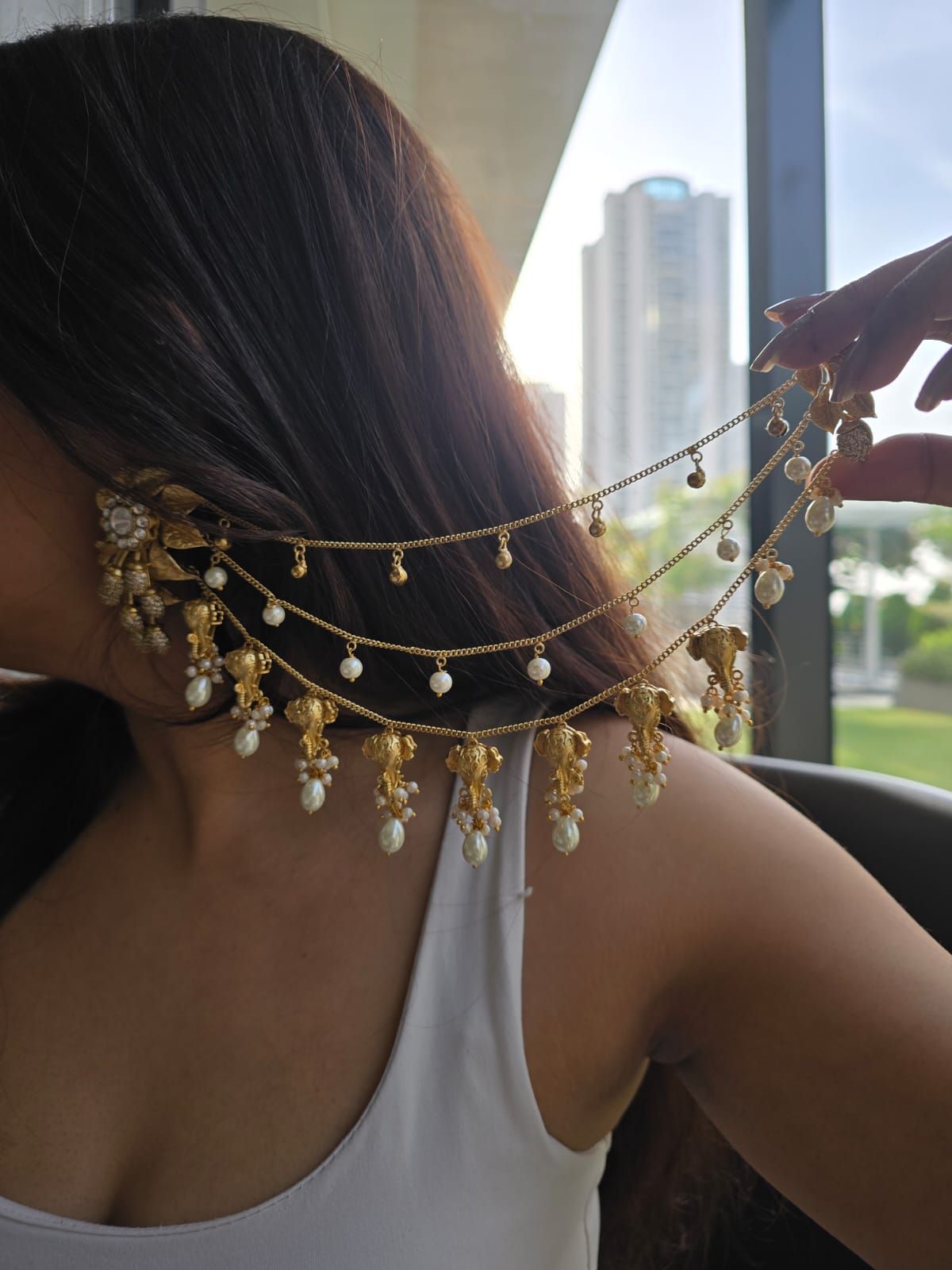 Airavata Multi-Strand Bahubali Earrings with Textured Elephant Charms