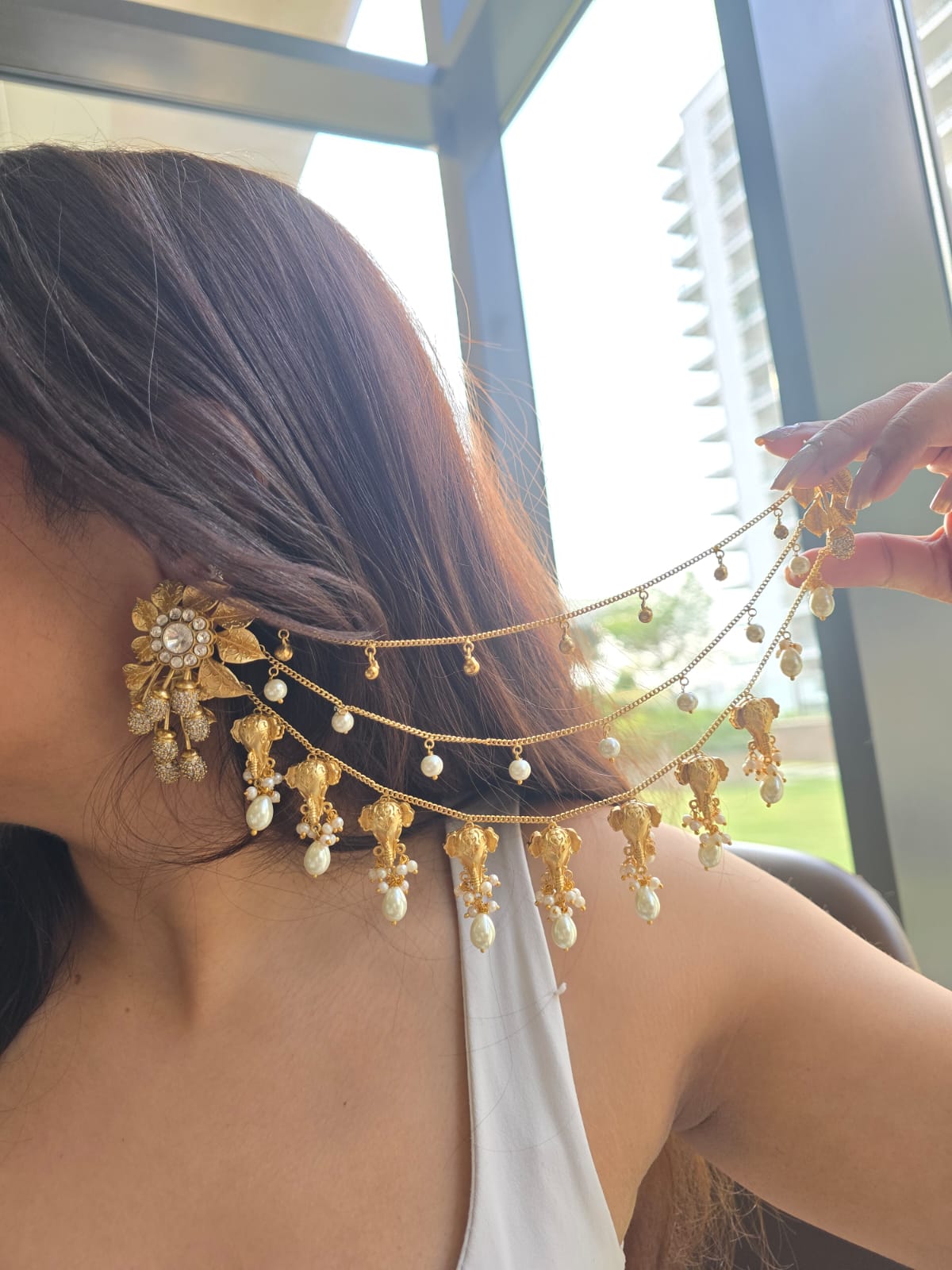 Airavata Multi-Strand Bahubali Earrings with Textured Elephant Charms