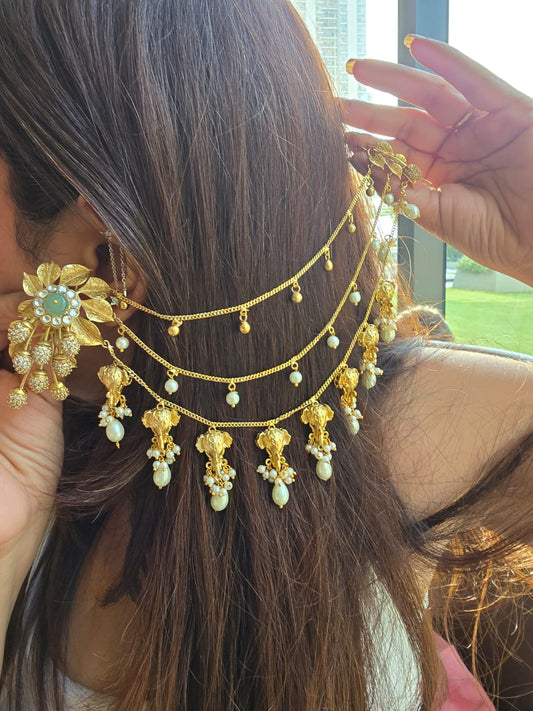 Airavata Multi-Strand Bahubali Earrings with Textured Elephant Charms