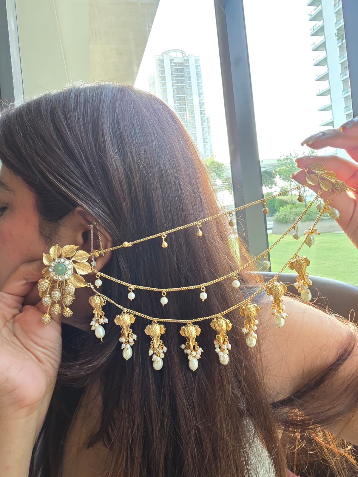 Airavata Multi-Strand Bahubali Earrings with Textured Elephant Charms