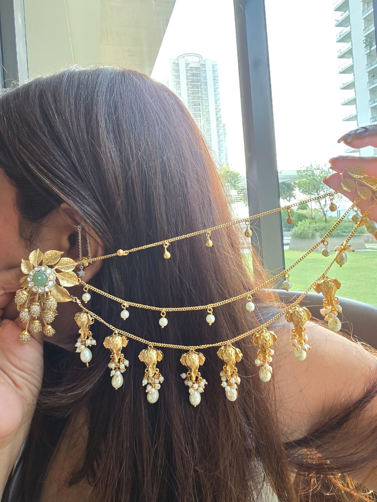 Airavata Multi-Strand Bahubali Earrings with Textured Elephant Charms