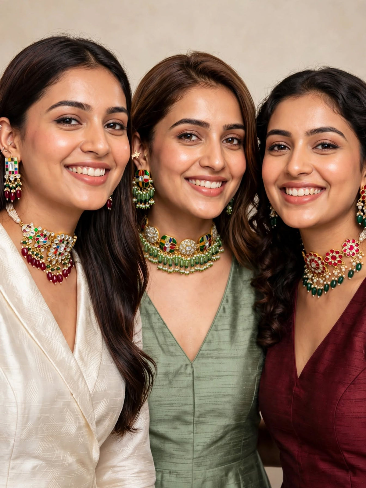 Ruby Floral Emerald Drop | Traditional Pachi Kundan Choker Set with Pearl Strand & Hanging Beads | Meenakari Indian Bridal Jewelry | Pearl Cord Choker Earrings Set (Copy) (Copy)