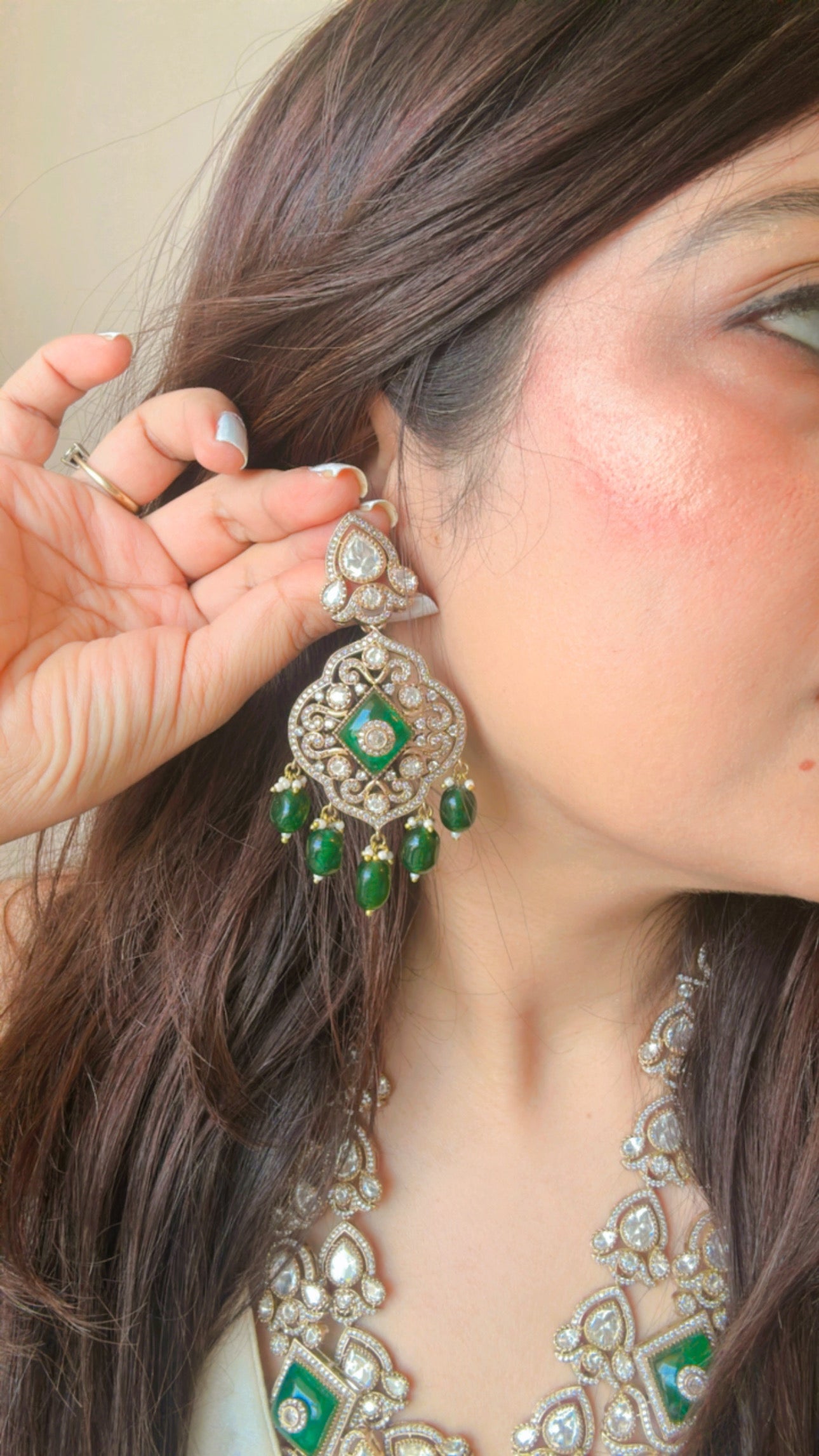 Nooran Moissanite polki bridal Set with emeralds