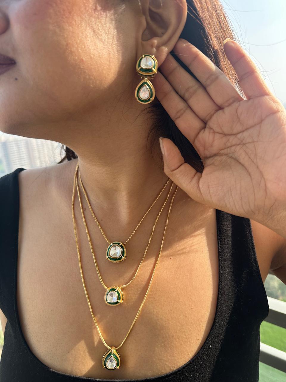 Triplet Polki Cascade Necklace Set