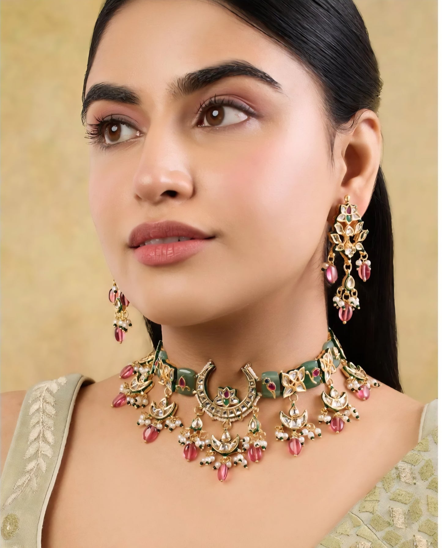 Bikaneri Kundan Chaand Choker Necklace set