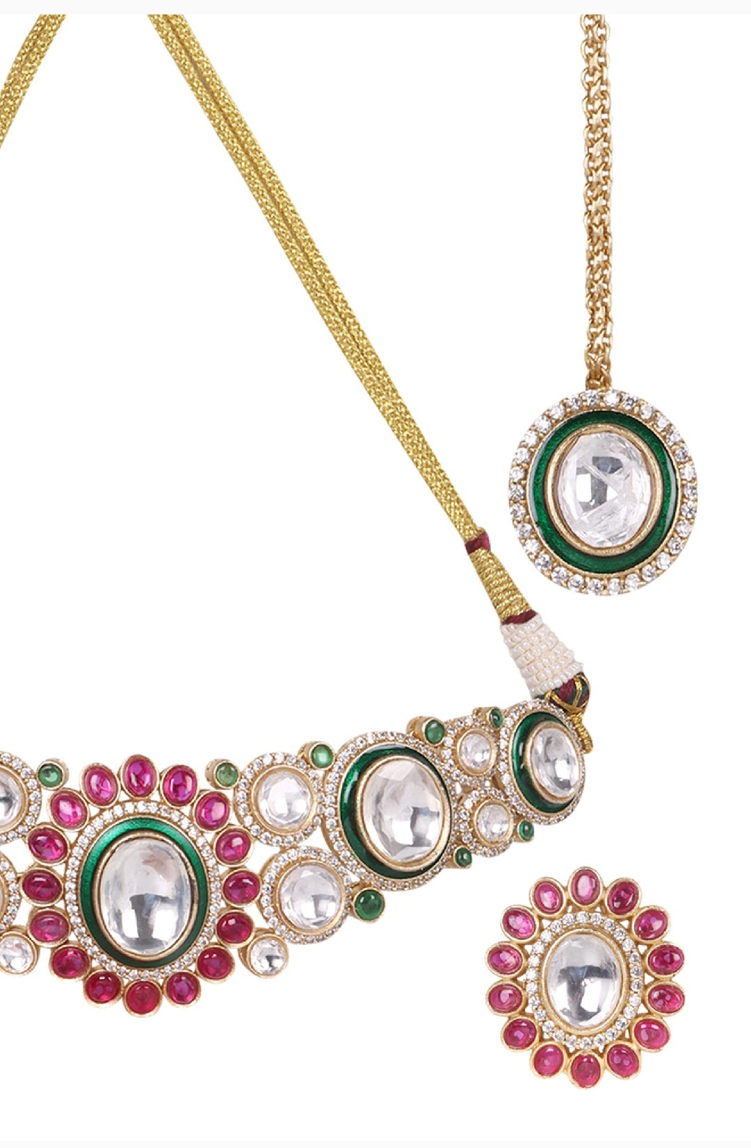 Handmade Polki Layered Set – Green Meenakari Kundan Bridal Jewelry