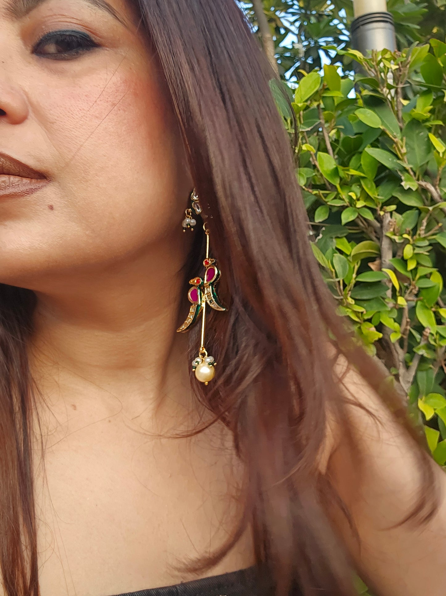 Tota Maina Kundan Enamel Earrings